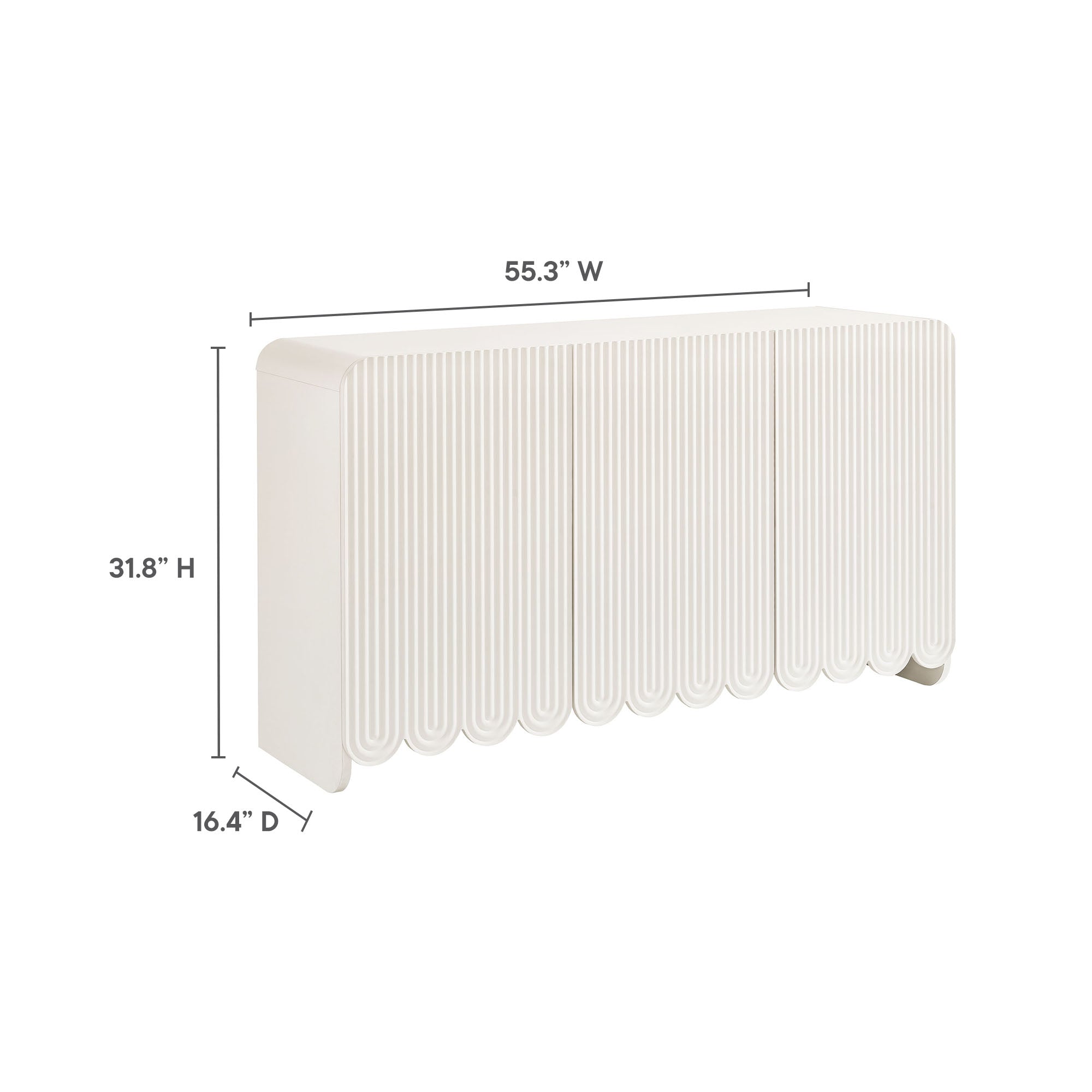 Dahlia Fluted and Scalloped Sideboard Storage Cabinet, White