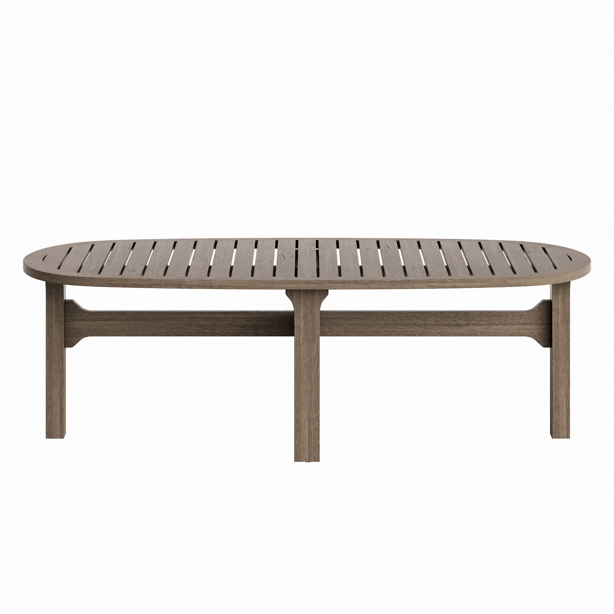 Saratoga Oval Outdoor Patio Teak Wood Coffee Table, Weathered Gray