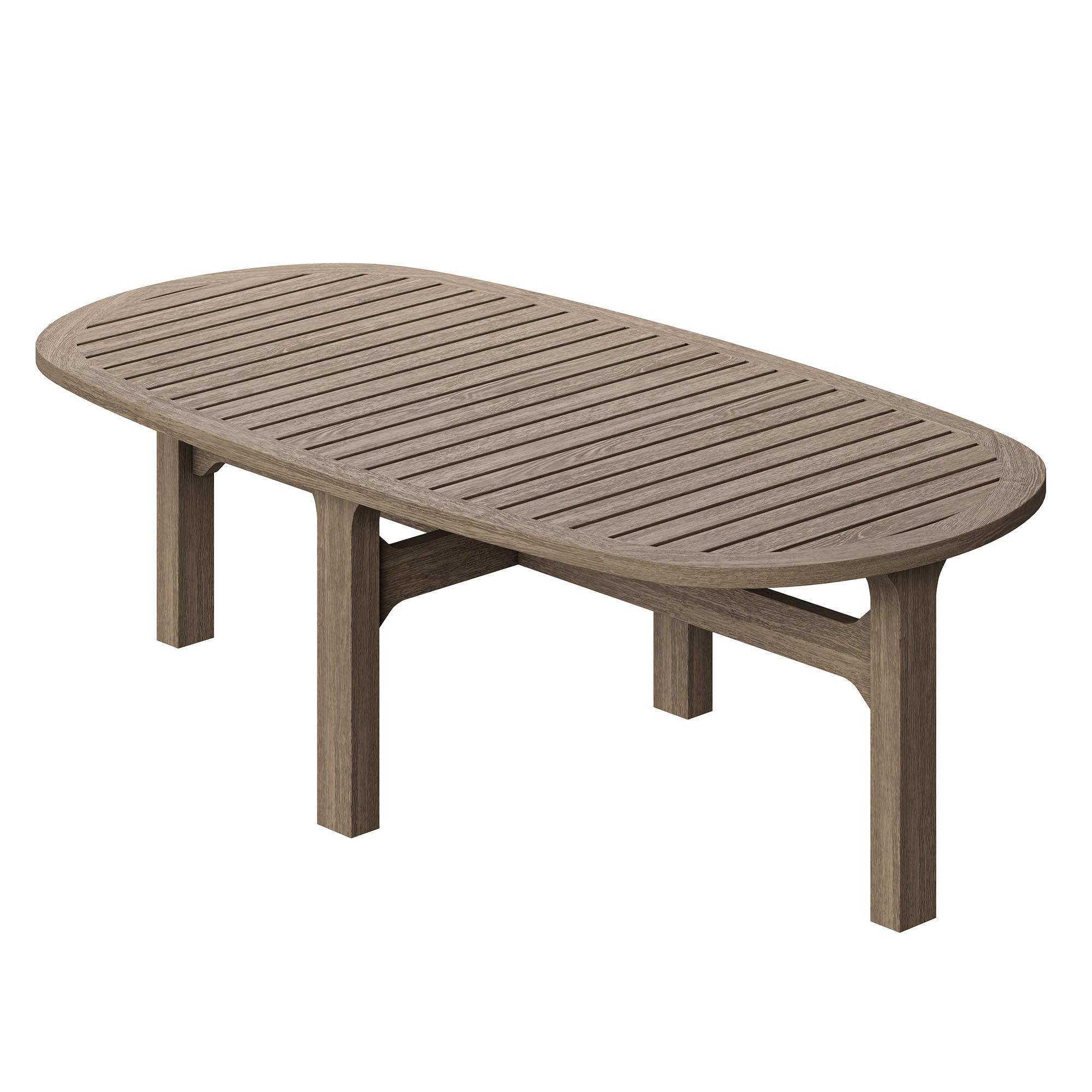 Saratoga Oval Outdoor Patio Teak Wood Coffee Table, Weathered Gray
