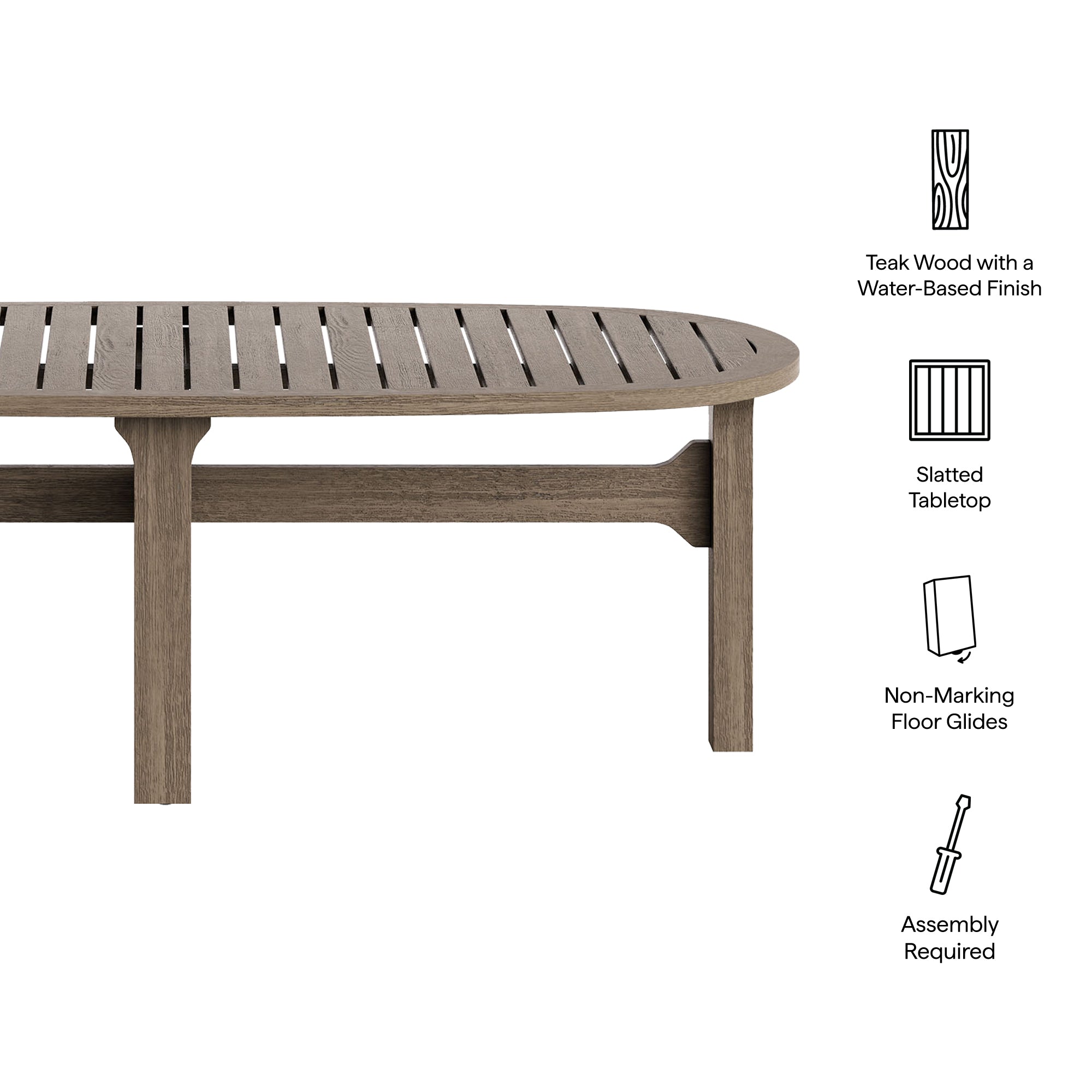 Saratoga Oval Outdoor Patio Teak Wood Coffee Table, Weathered Gray
