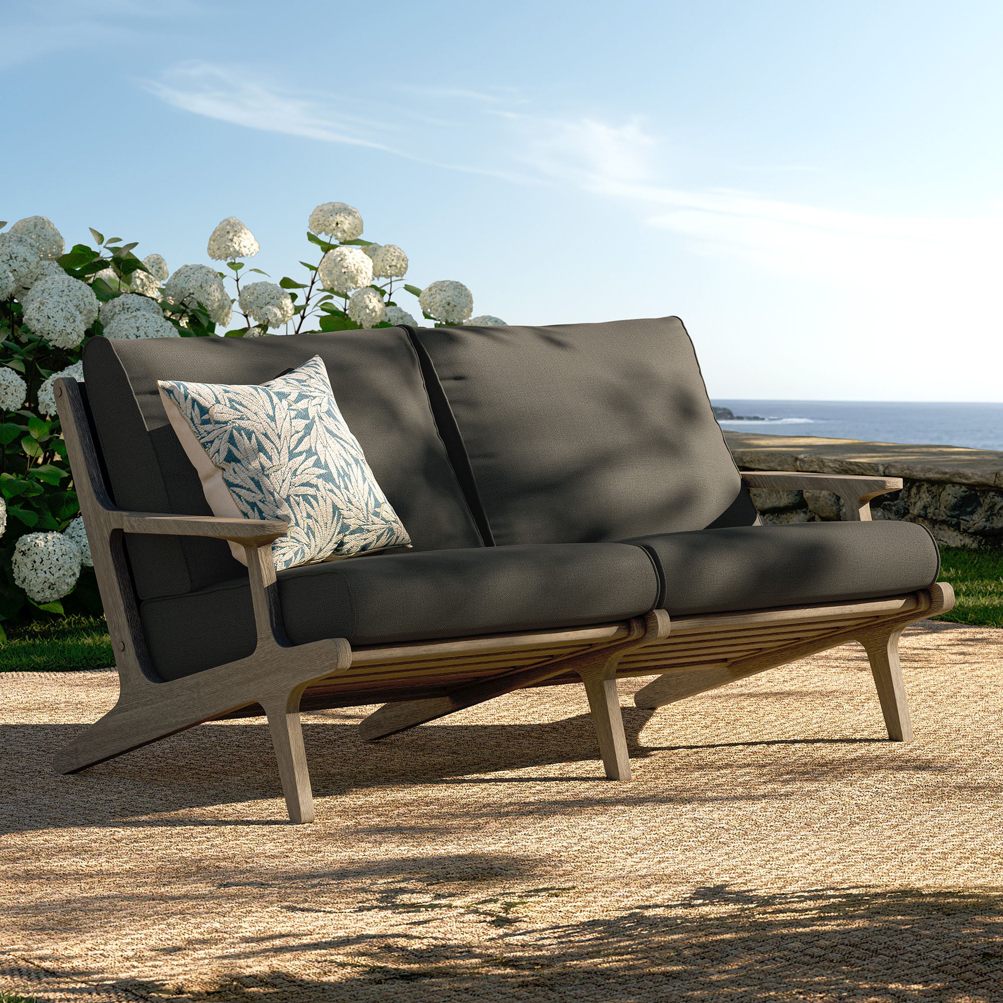 Saratoga Outdoor Patio Teak Wood Loveseat, Flint Gray