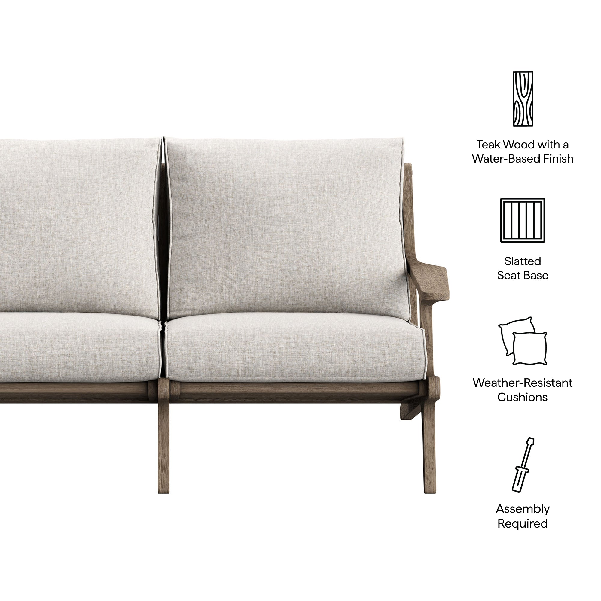 Saratoga Outdoor Patio Teak Wood Loveseat, Pebble