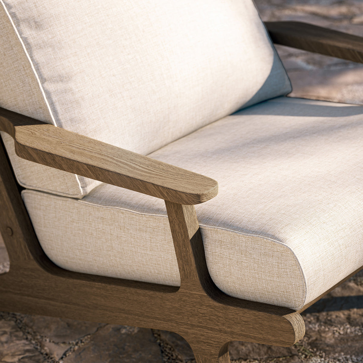 Saratoga Outdoor Patio Teak Wood Armchair, Pebble