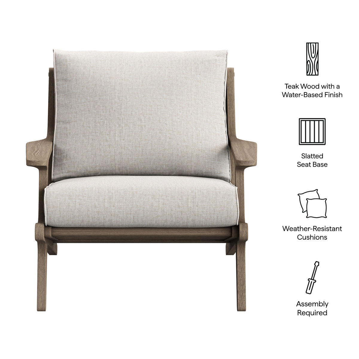 Saratoga Outdoor Patio Teak Wood Armchair, Pebble