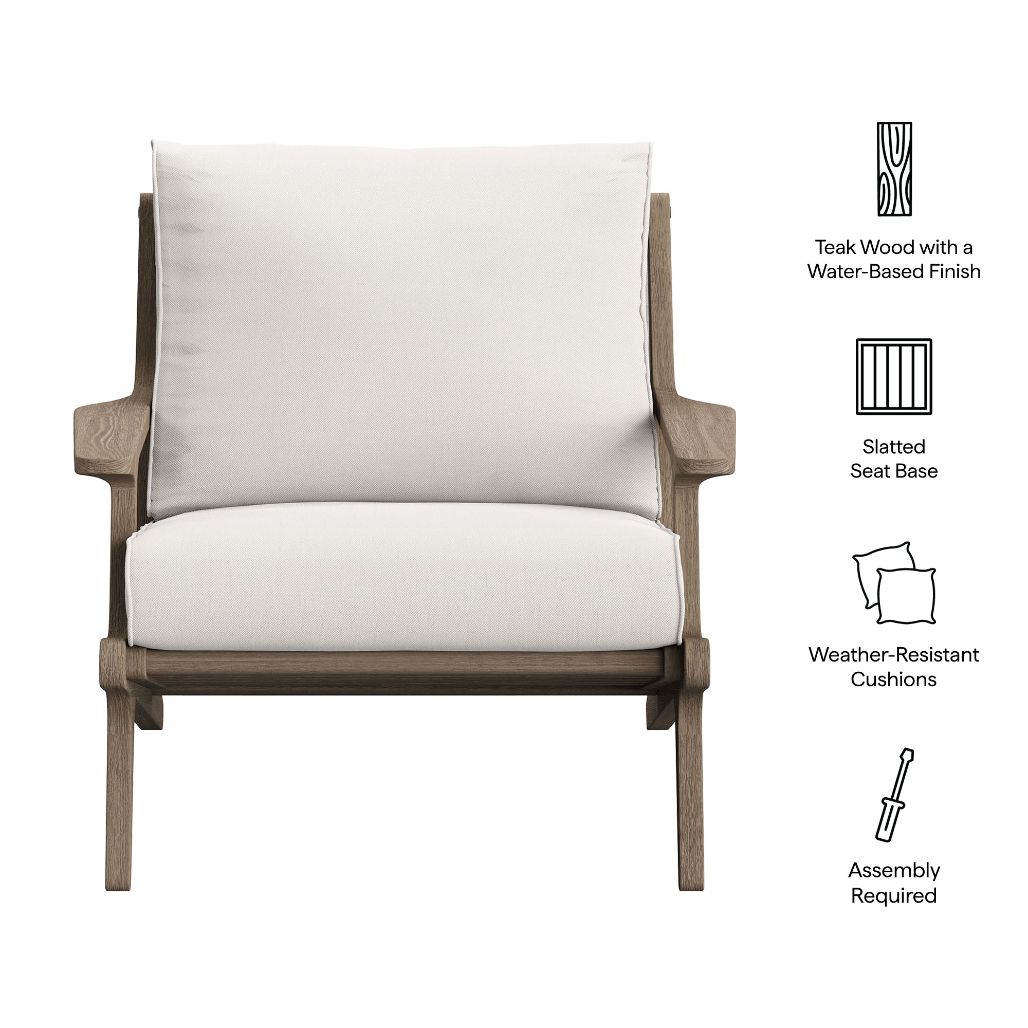 Saratoga Outdoor Patio Teak Wood Armchair, Weathered Gray
