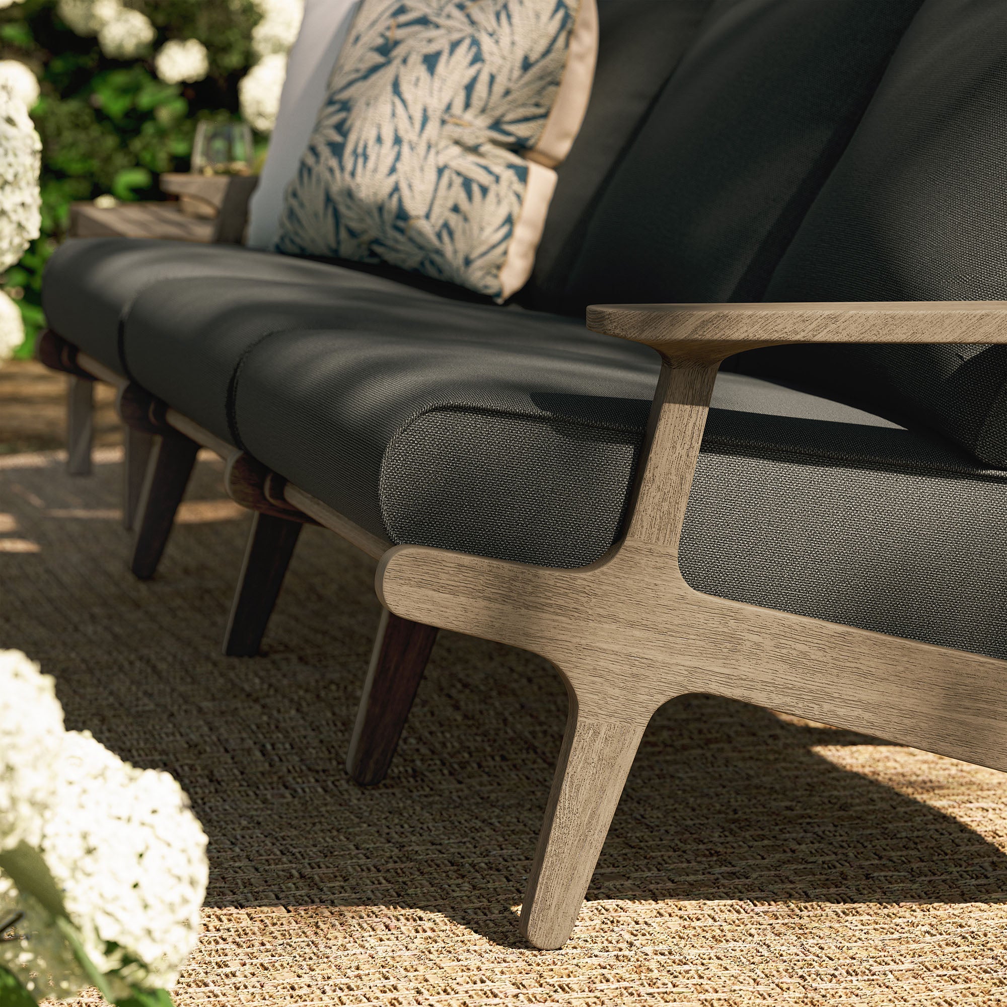 Saratoga Outdoor Patio Teak Sofa, Flint Gray