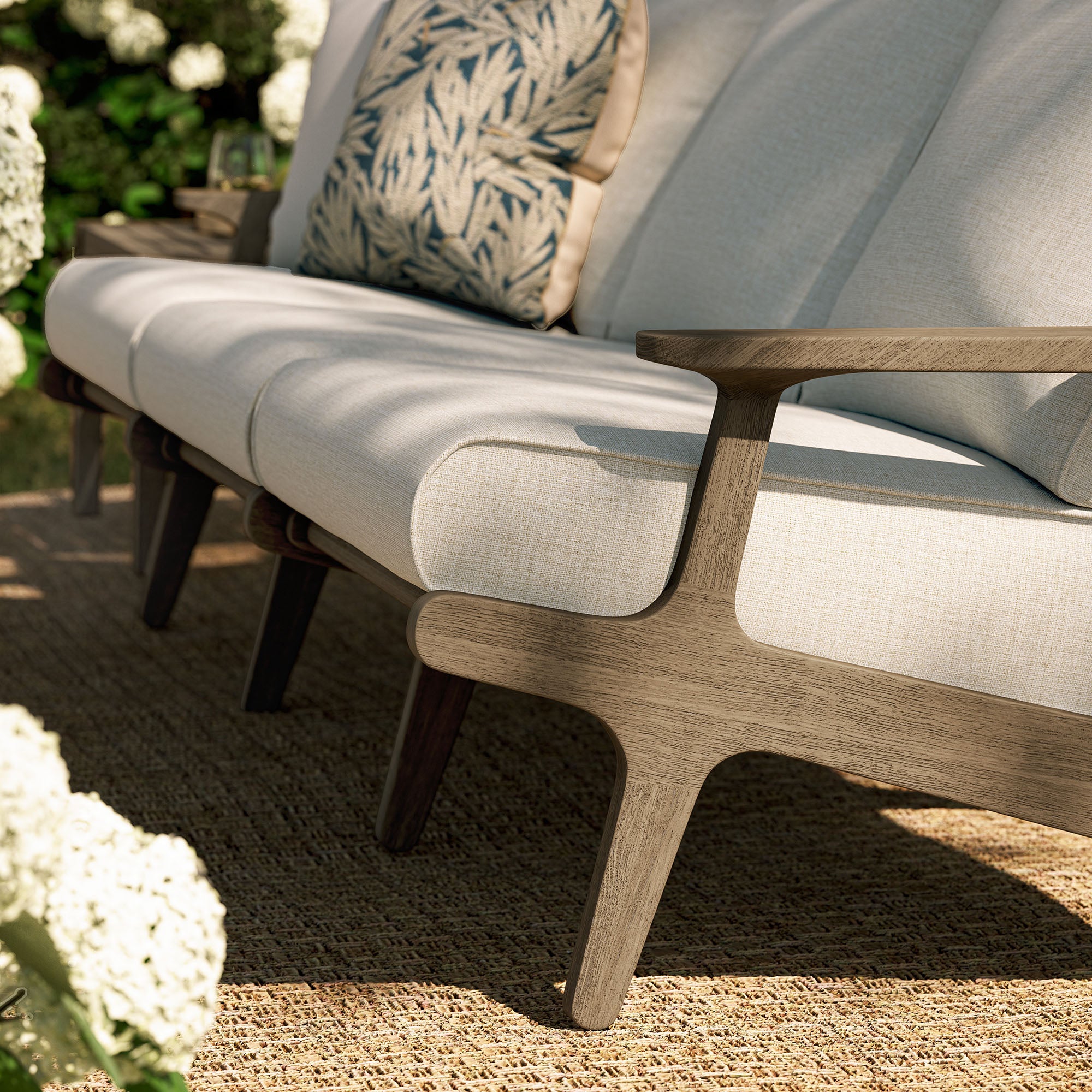 Saratoga Outdoor Patio Teak Sofa, Pebble