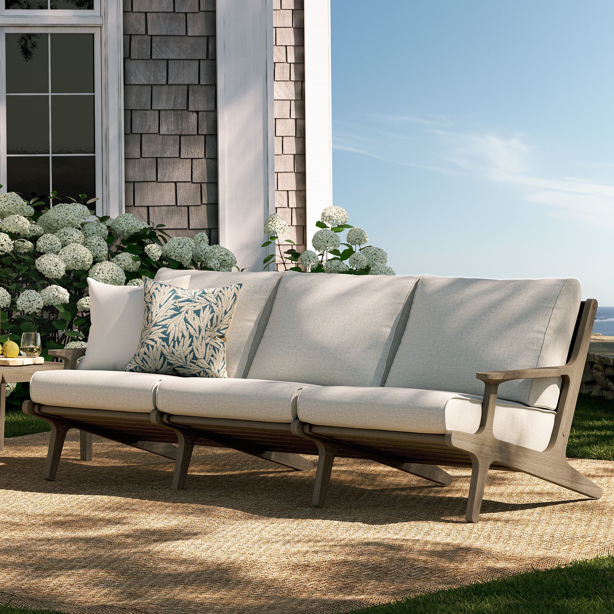 Saratoga Outdoor Patio Teak Sofa, Pebble