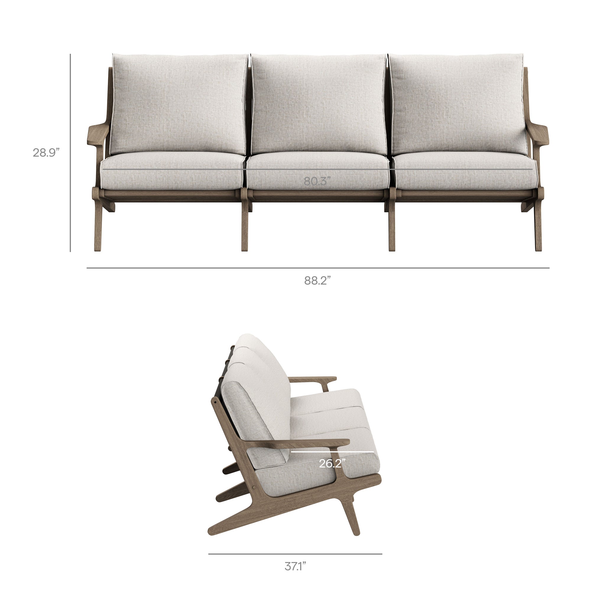 Saratoga Outdoor Patio Teak Sofa, Pebble