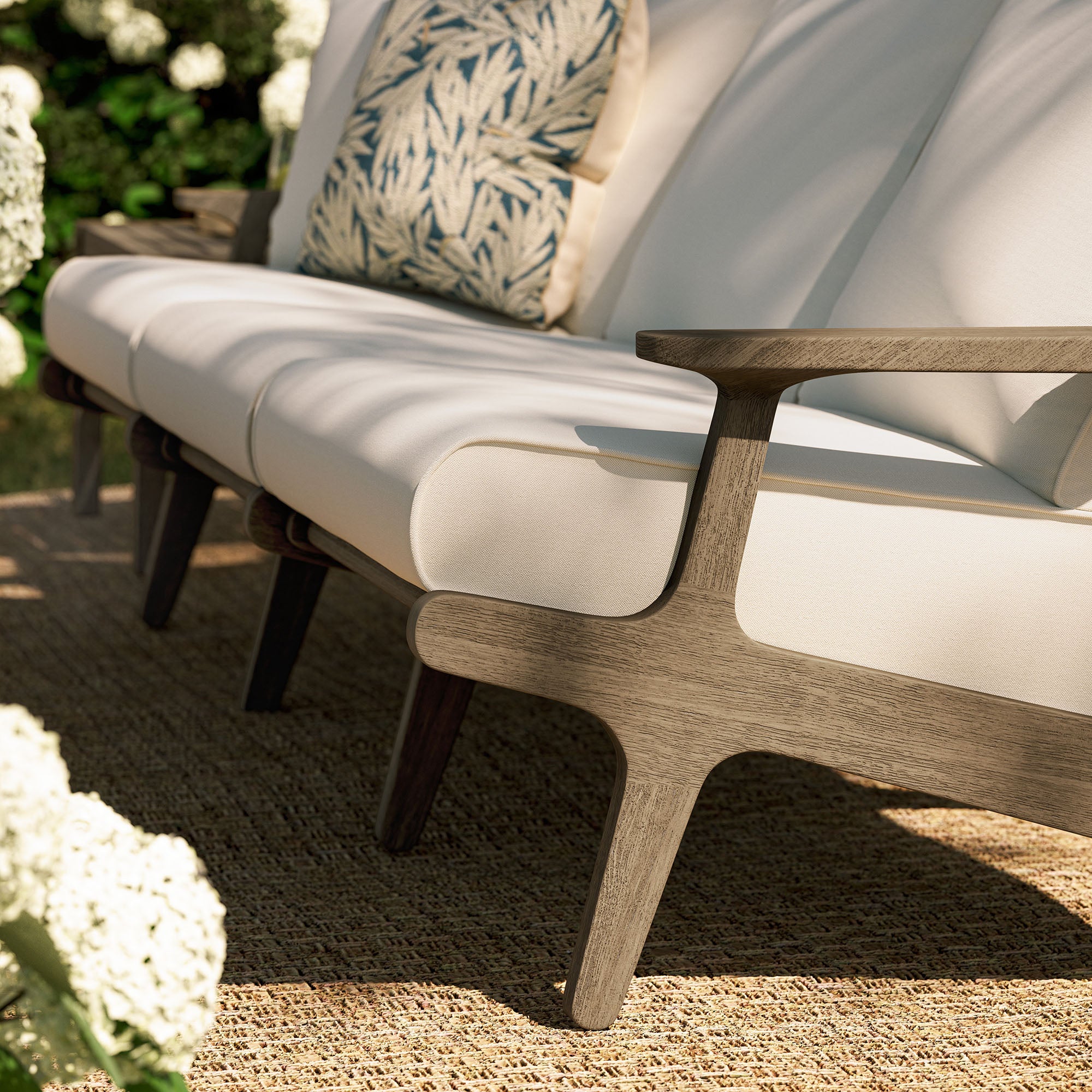Saratoga Outdoor Patio Teak Sofa, Weathered Gray