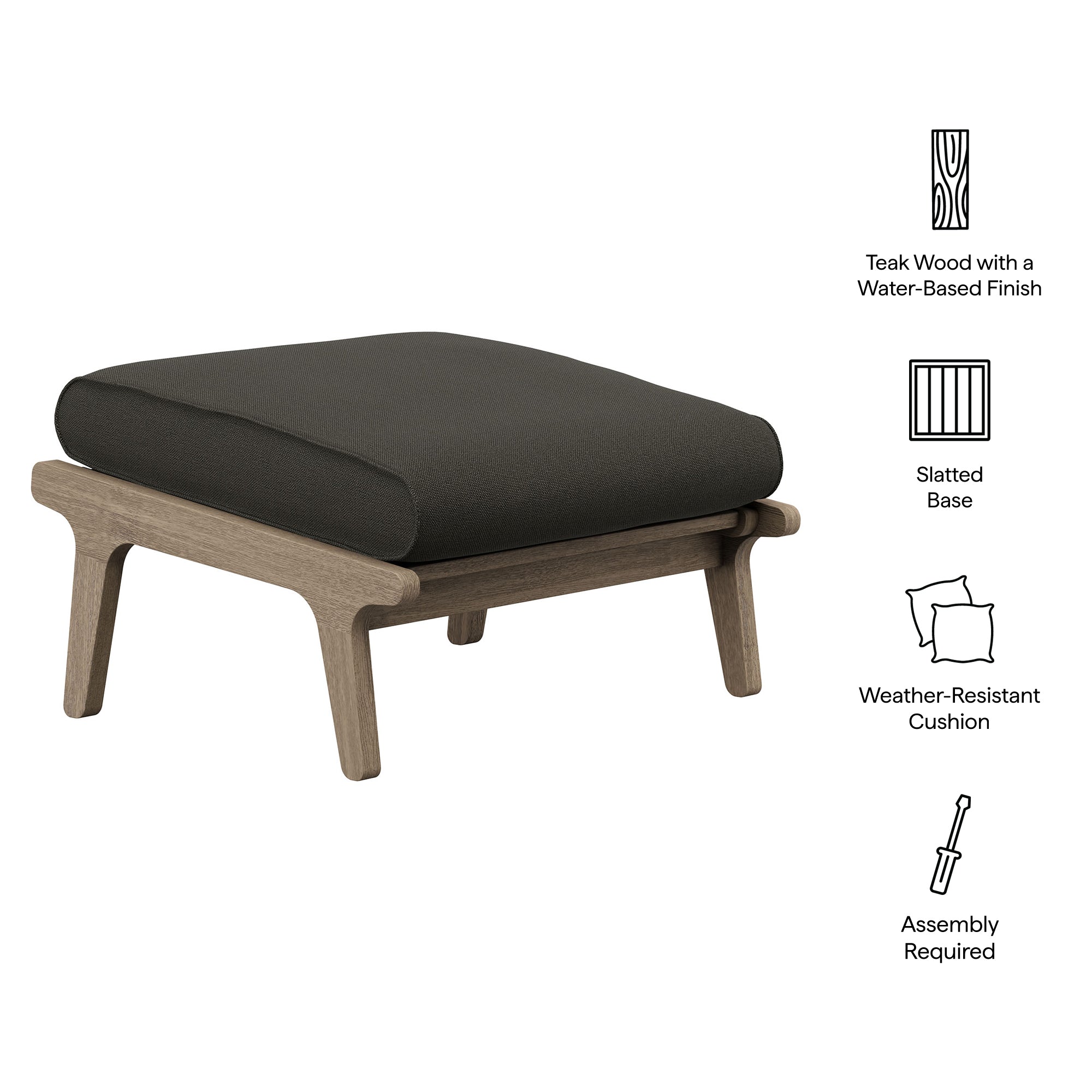 Saratoga Outdoor Patio Teak Ottoman, Flint Gray