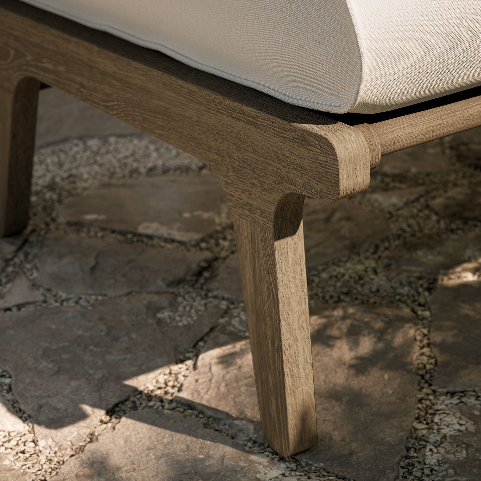 Saratoga Outdoor Patio Teak Ottoman, Weathered Gray