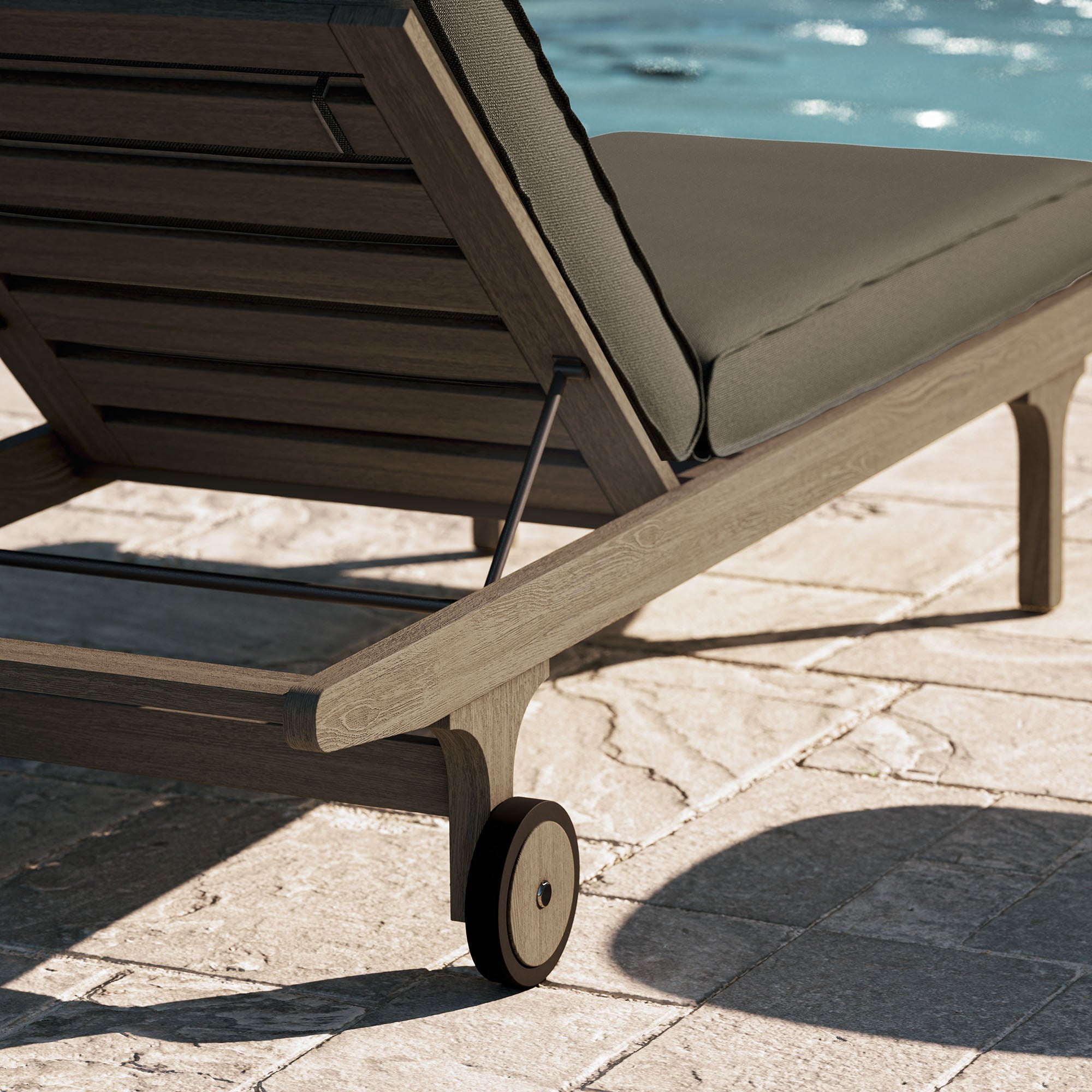 Saratoga Outdoor Patio Teak Chaise Lounge Chair, Flint Gray