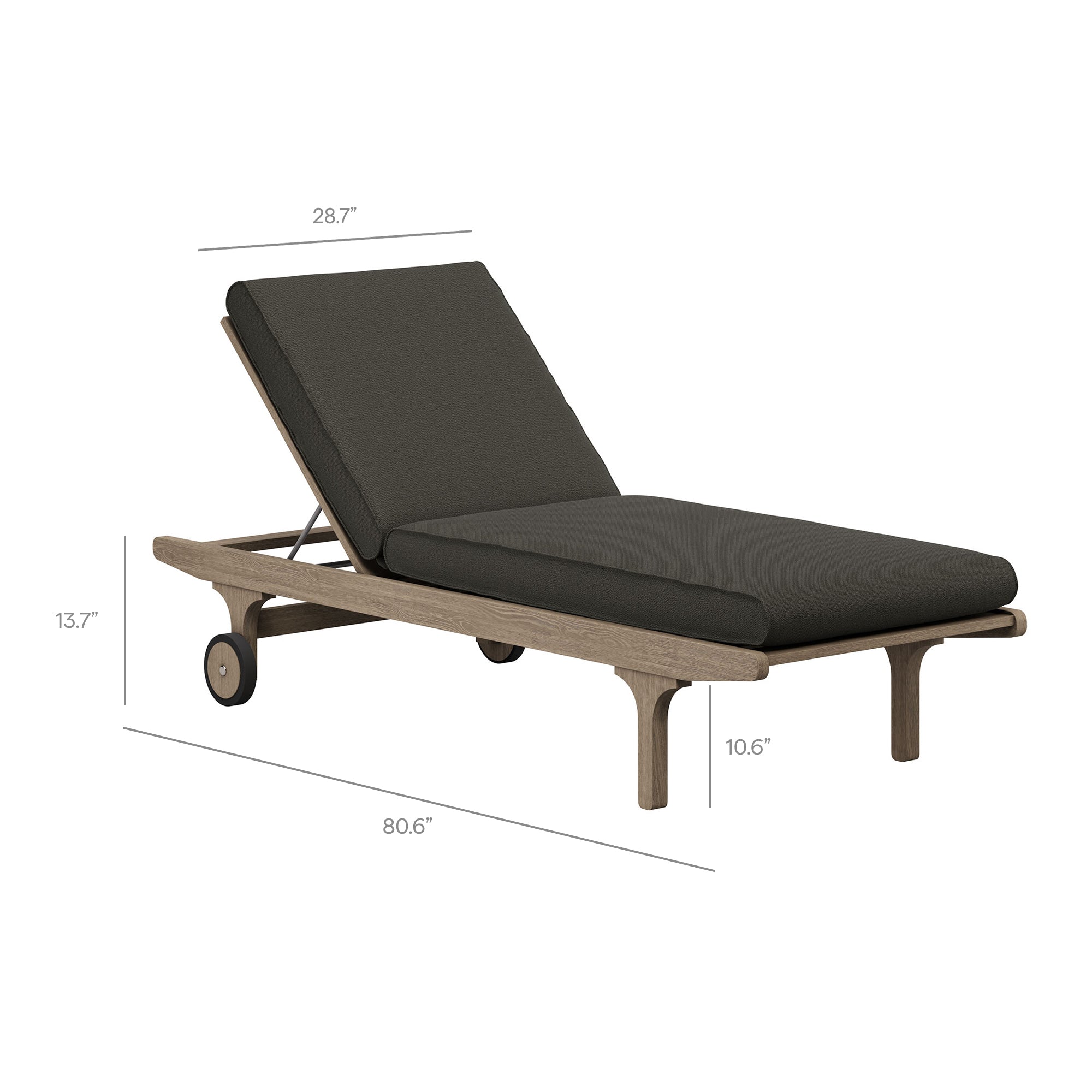 Saratoga Outdoor Patio Teak Wood 3-Piece Chaise Lounge Furniture Set, Flint Gray