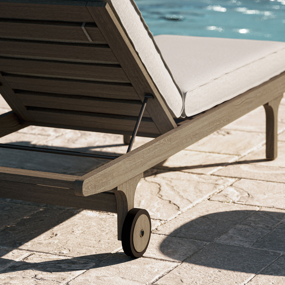 Saratoga Outdoor Patio Teak Chaise Lounge Chair, Pebble