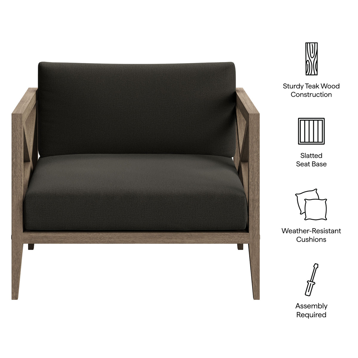 Northlake Outdoor Patio Teak Armchair, Flint Gray
