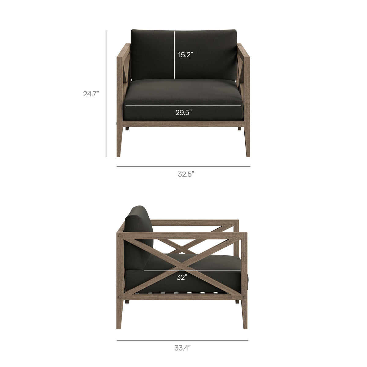 Northlake Outdoor Patio Teak Armchair, Flint Gray
