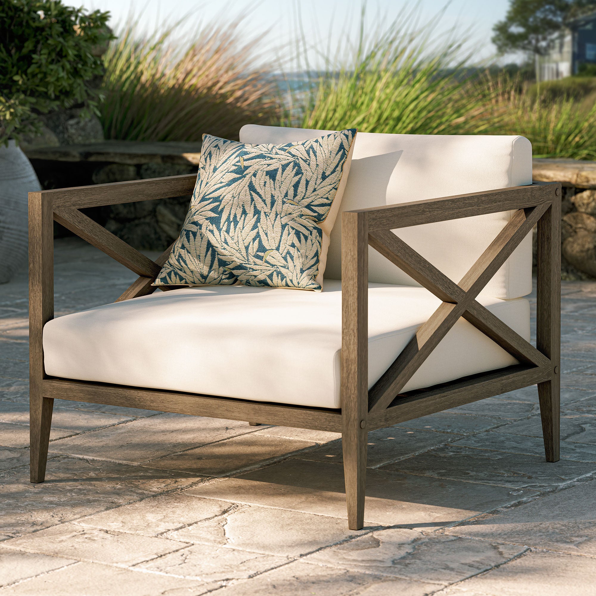 Northlake Outdoor Patio Teak Armchair, Weathered Gray