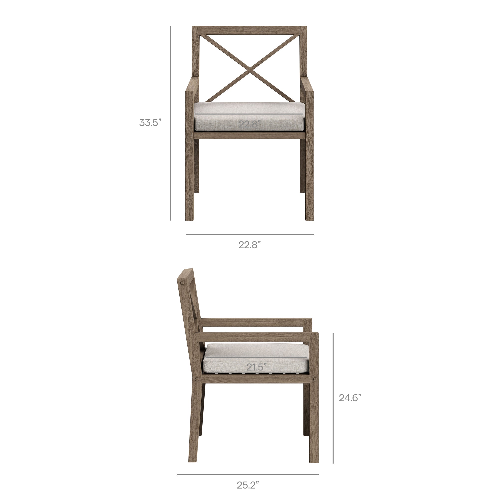 Northlake Outdoor Patio Teak Dining Armchair, Pebble