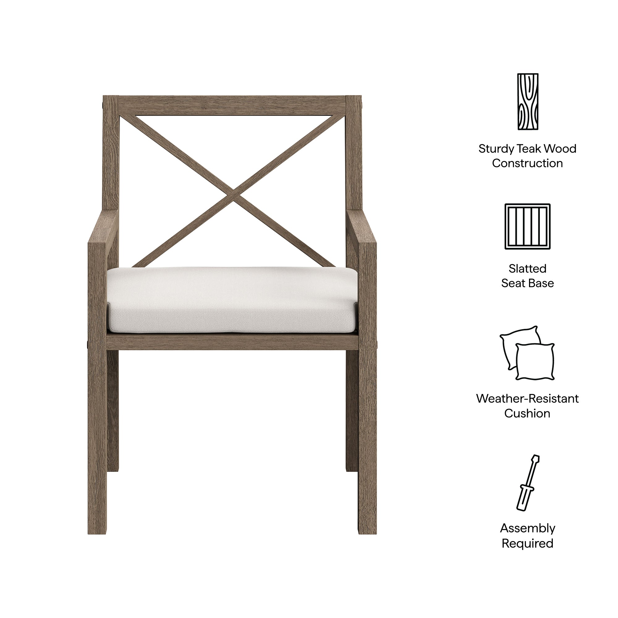 Northlake Outdoor Patio Teak Dining Armchair, Weathered Gray