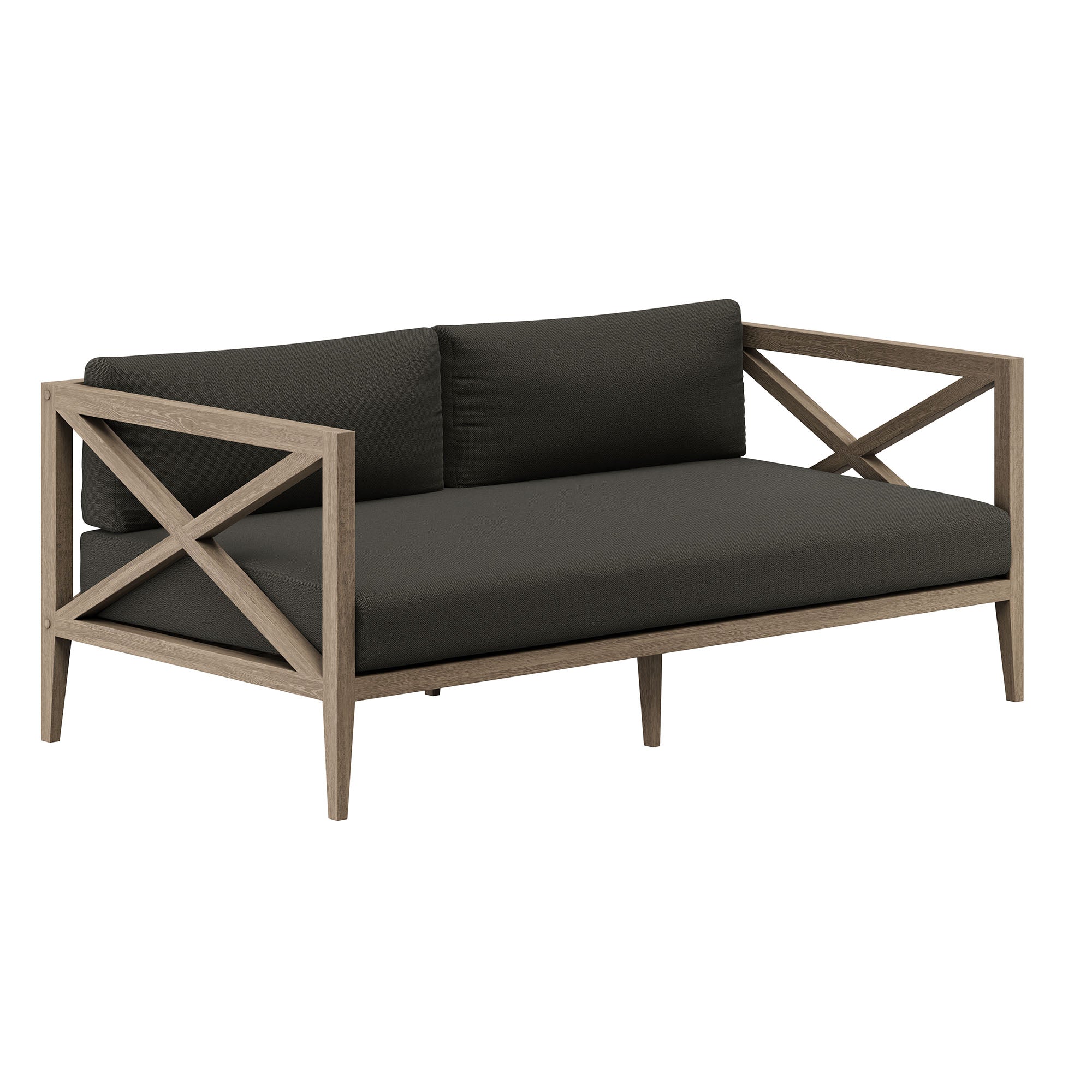 Northlake Outdoor Patio Teak Wood Loveseat and Ottoman Set, Flint Gray