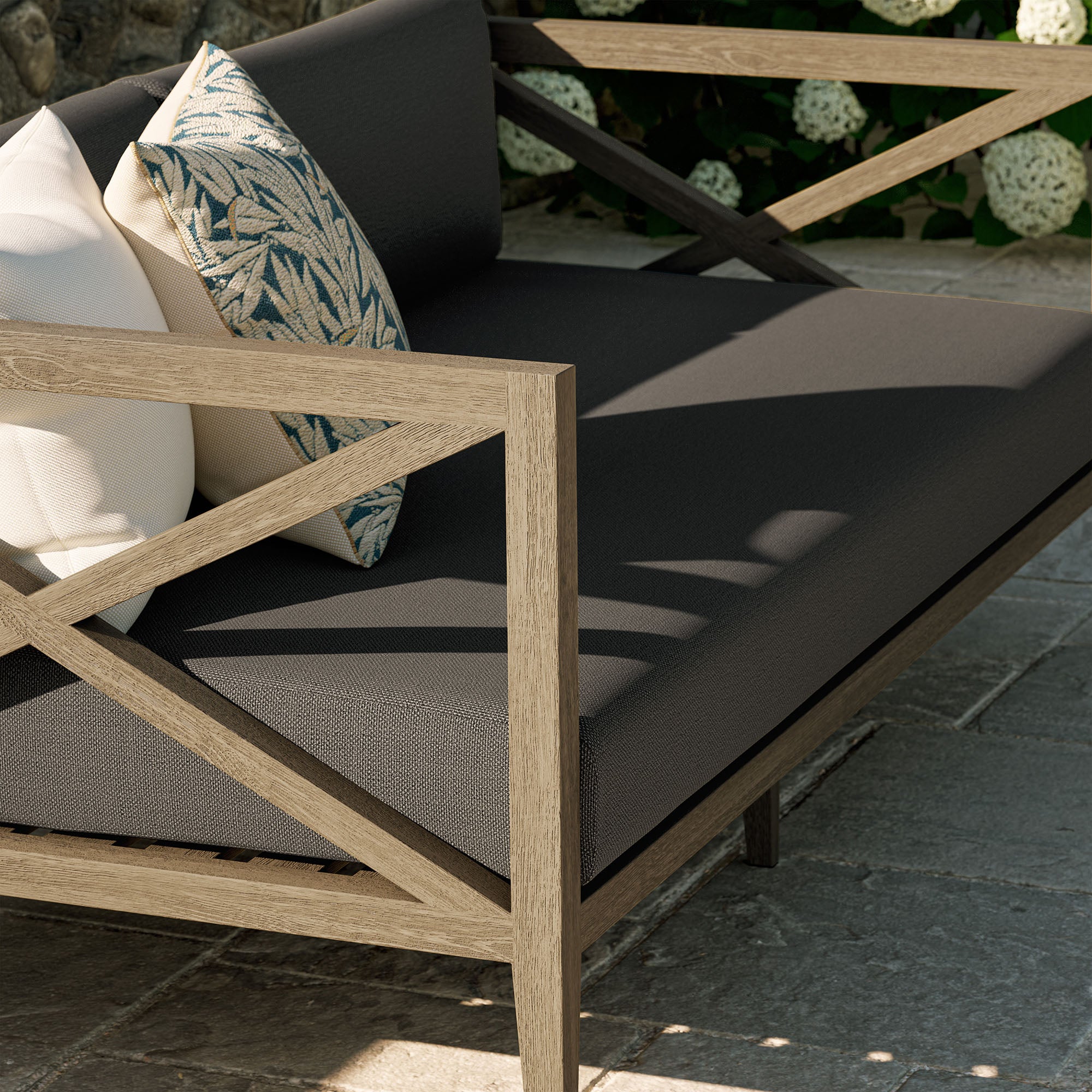 Northlake Outdoor Patio Teak Loveseat, Flint Gray