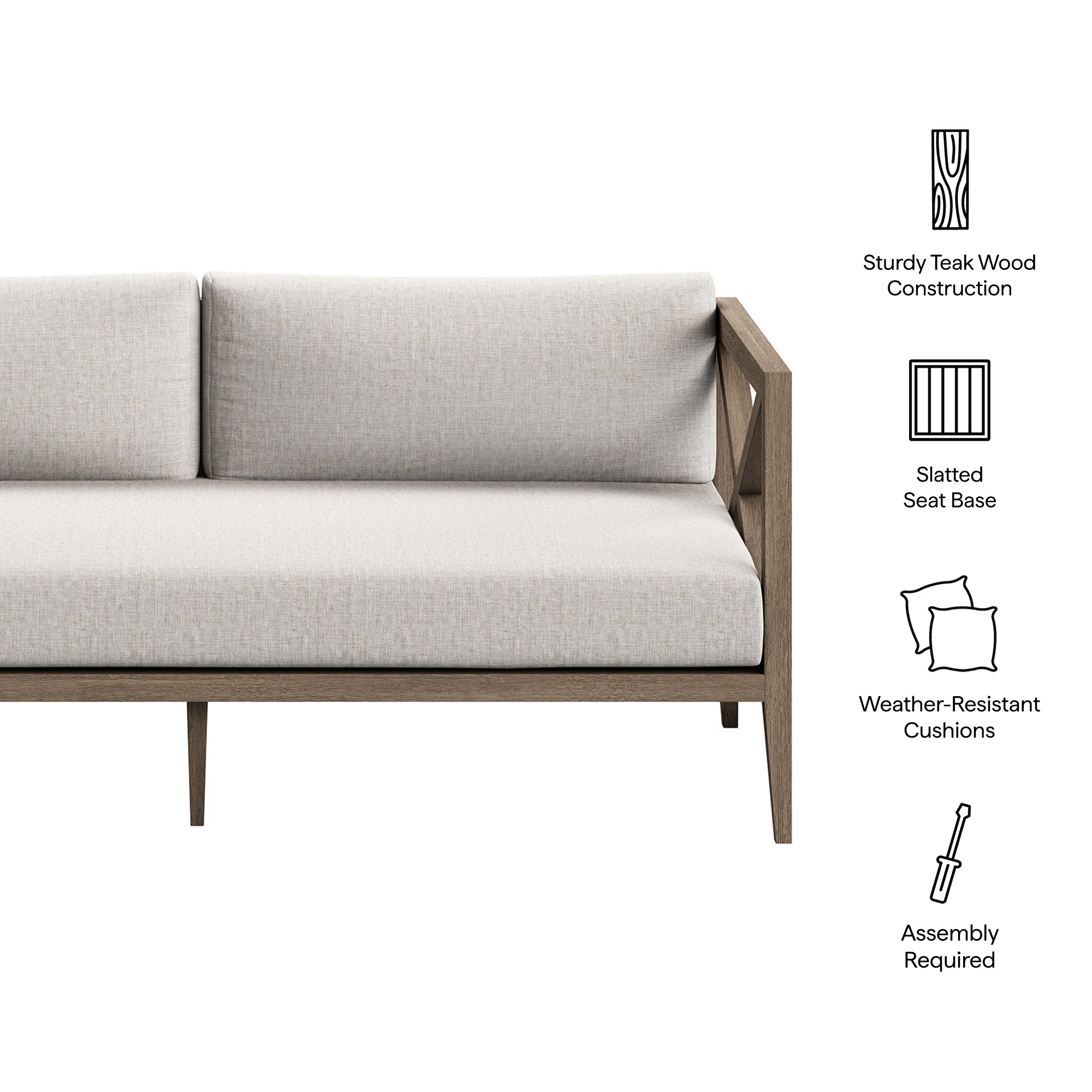 Northlake Outdoor Patio Teak Loveseat, Pebble
