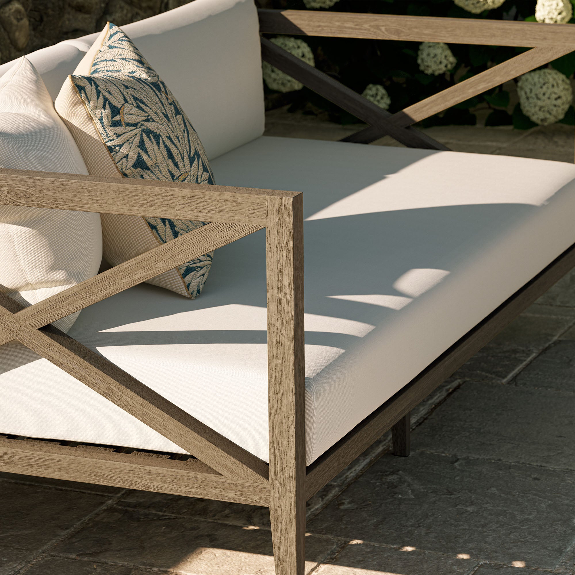 Northlake Outdoor Patio Teak Loveseat, Weathered Gray