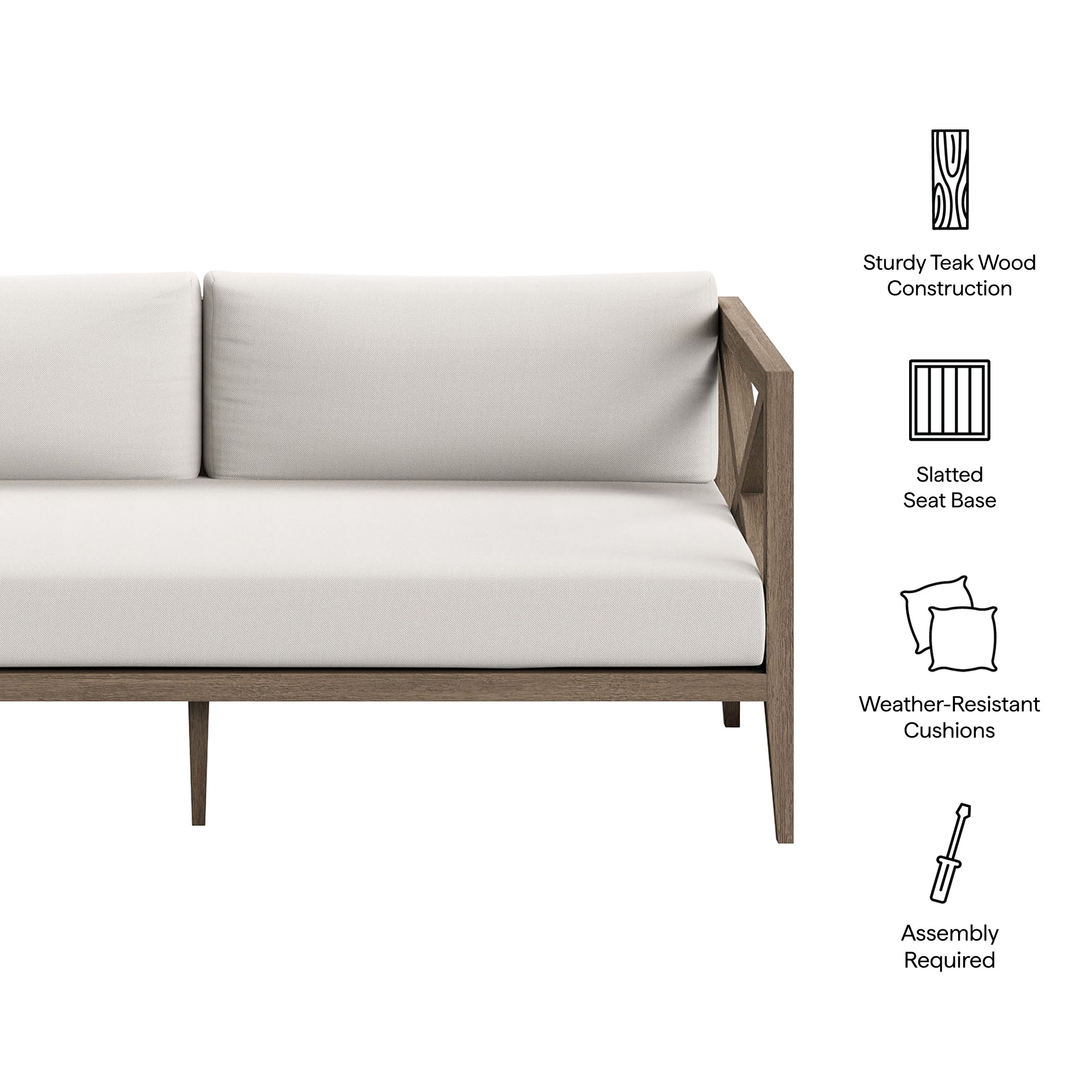 Northlake Outdoor Patio Teak Loveseat, Weathered Gray