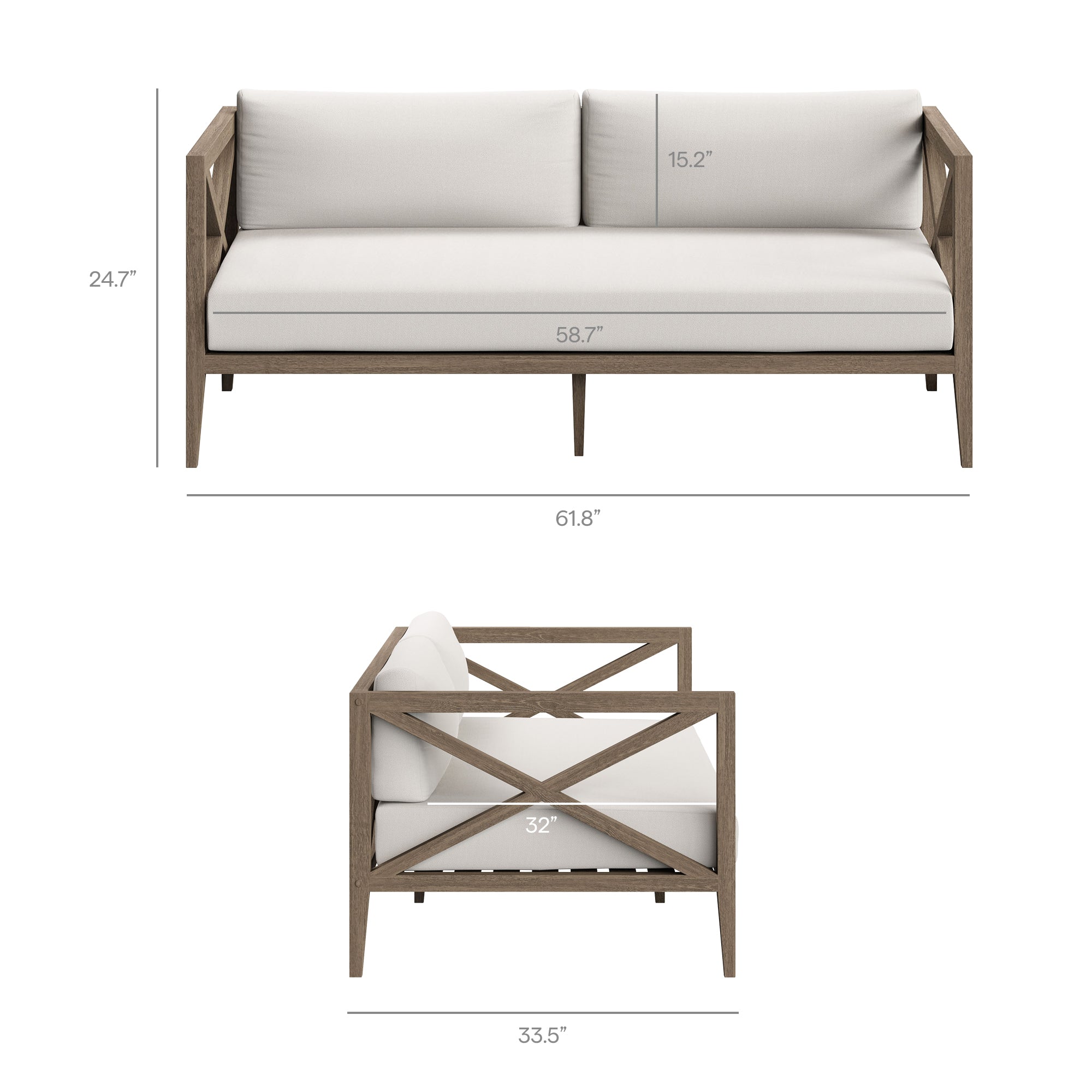 Northlake Outdoor Patio Teak Loveseat, Weathered Gray