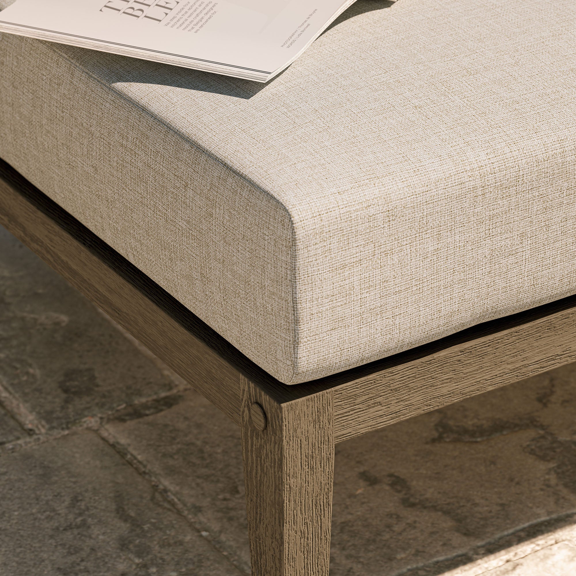 Northlake Outdoor Patio Teak Ottoman, Pebble