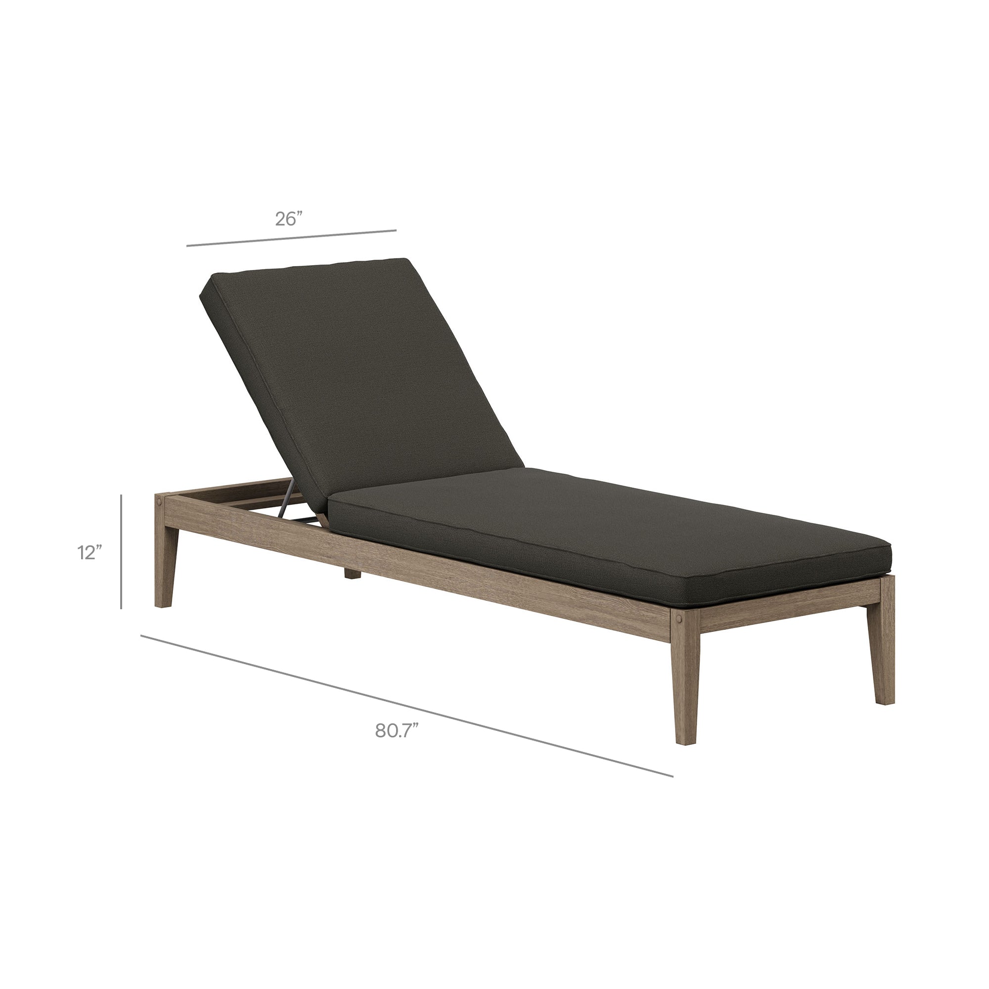 Northlake Outdoor Patio Teak Chaise Lounge, Flint Gray