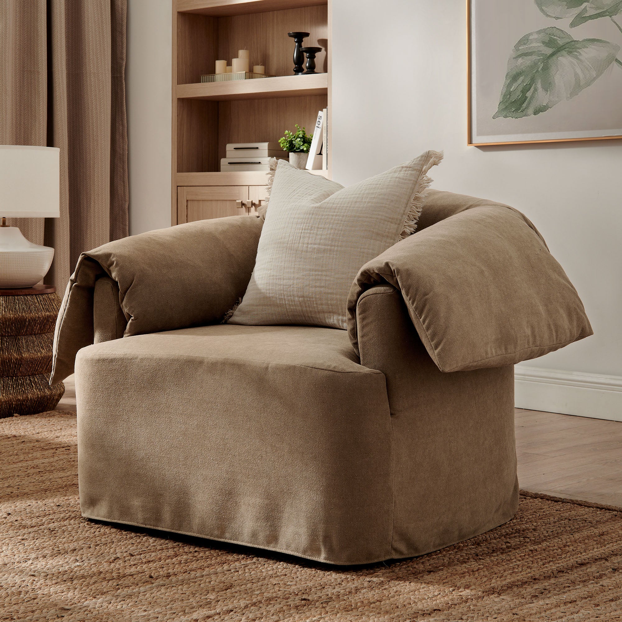 Lark Slipcovered Fabric Oversized Armchair, Almond