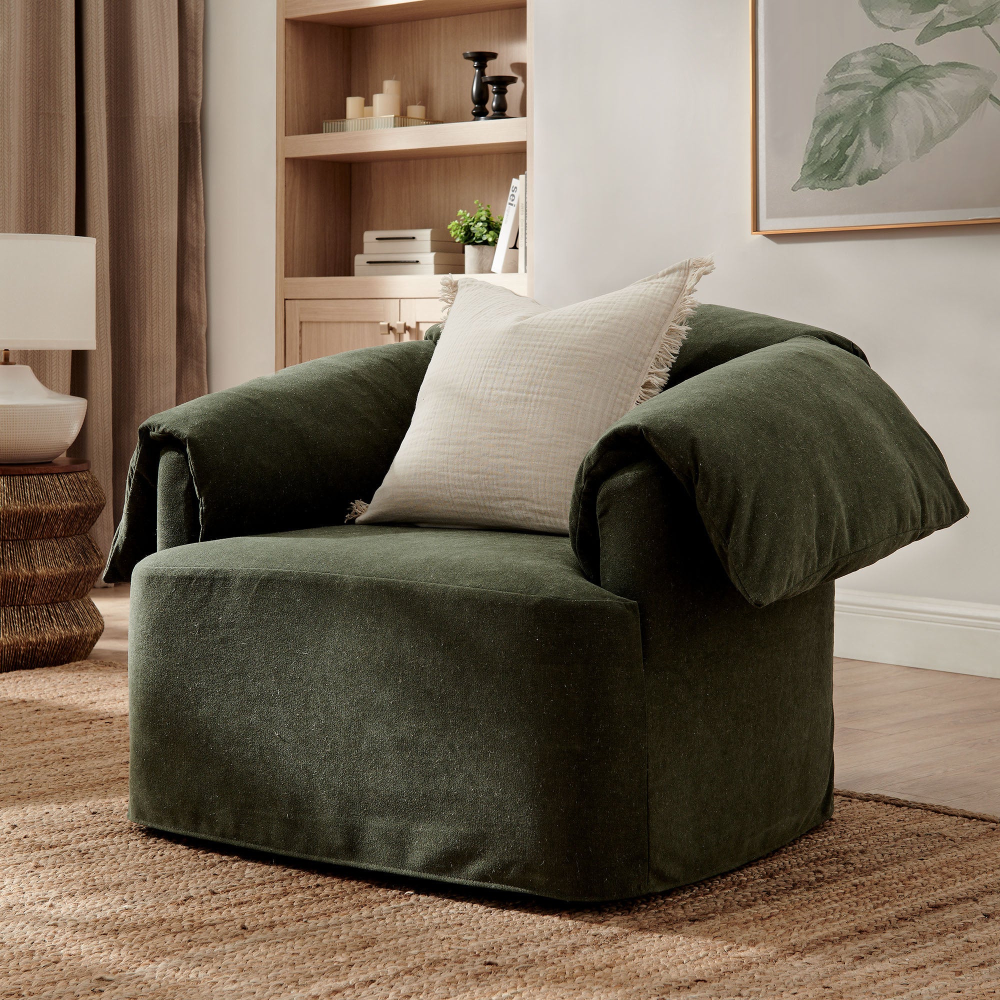 Lark Slipcovered Fabric Oversized Armchair, Sage