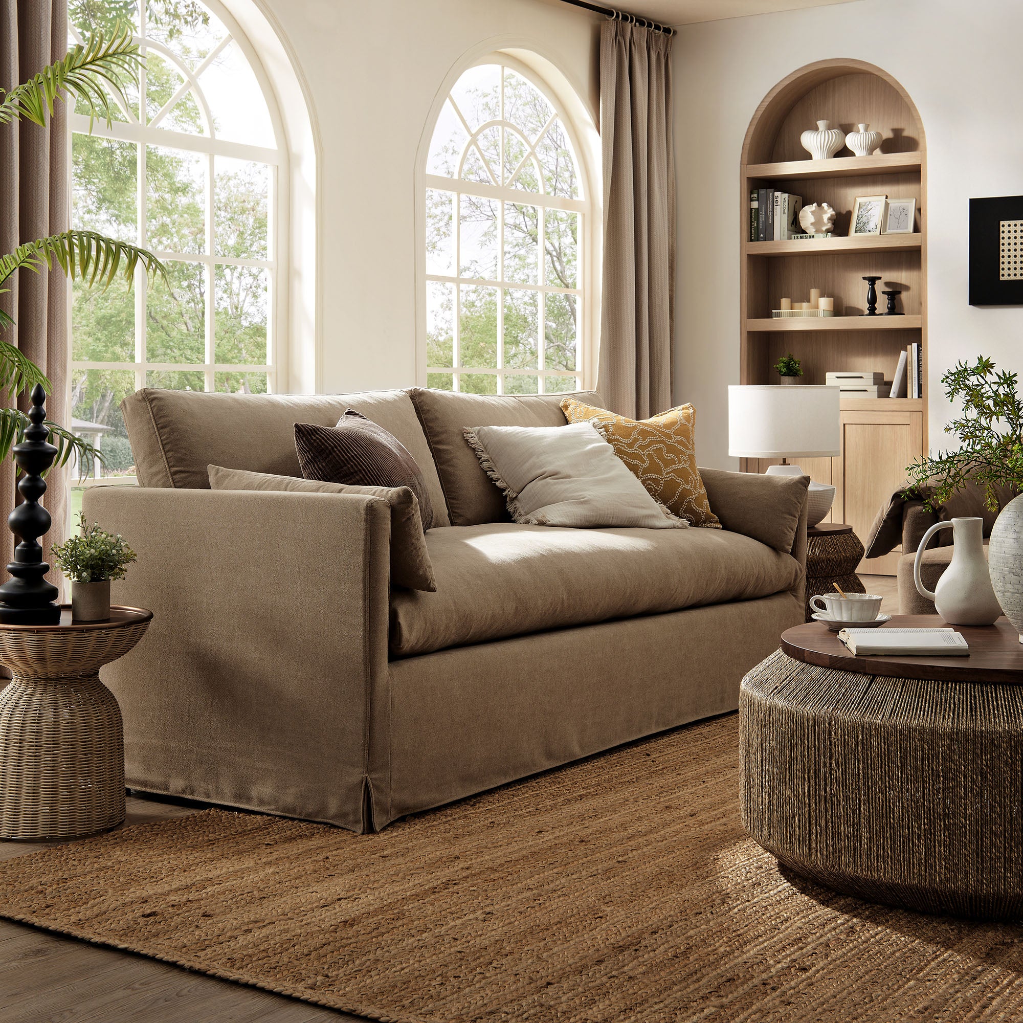 Wellfleet 85" Slipcovered Fabric Sofa, Almond