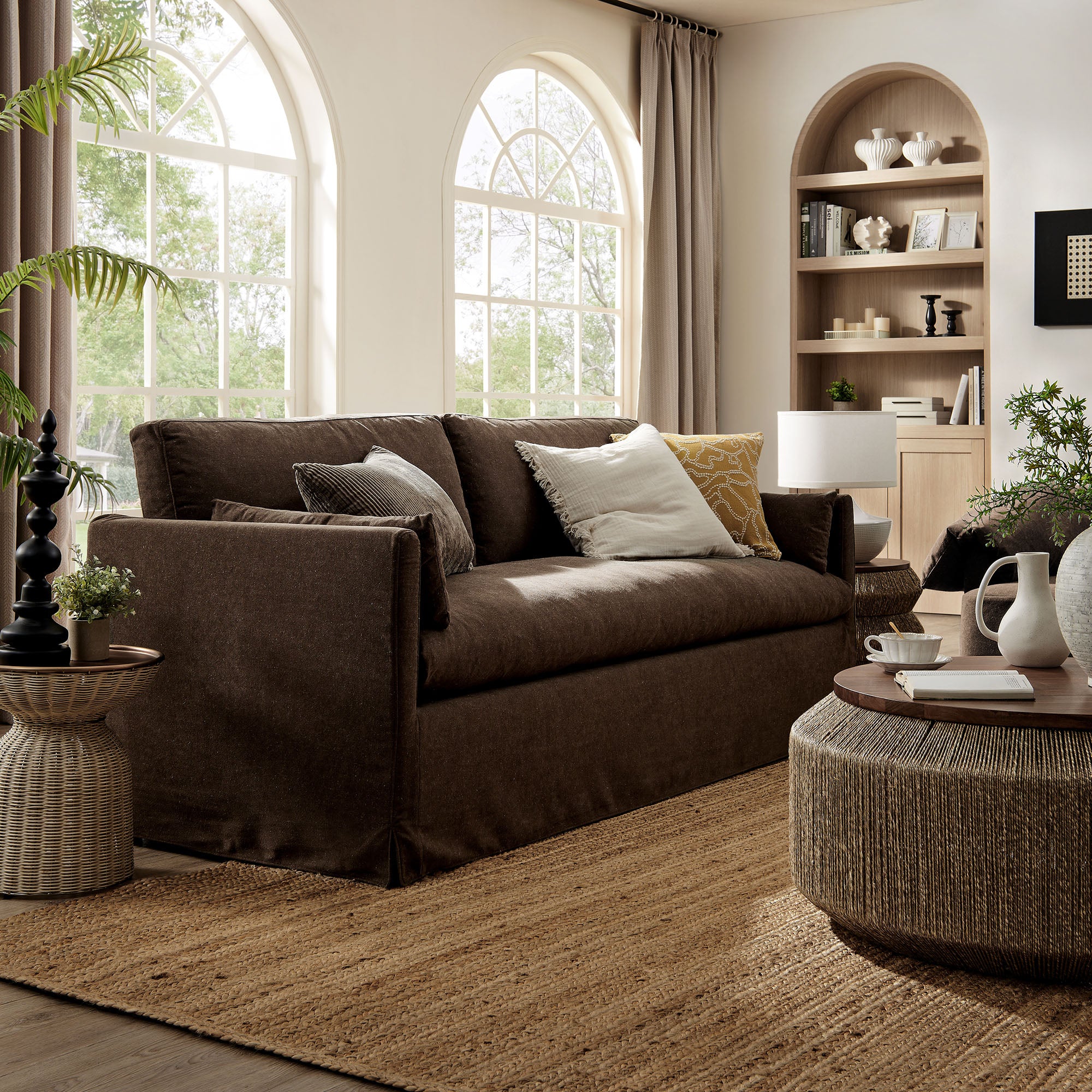 Wellfleet 85" Slipcovered Fabric Sofa, Cocoa