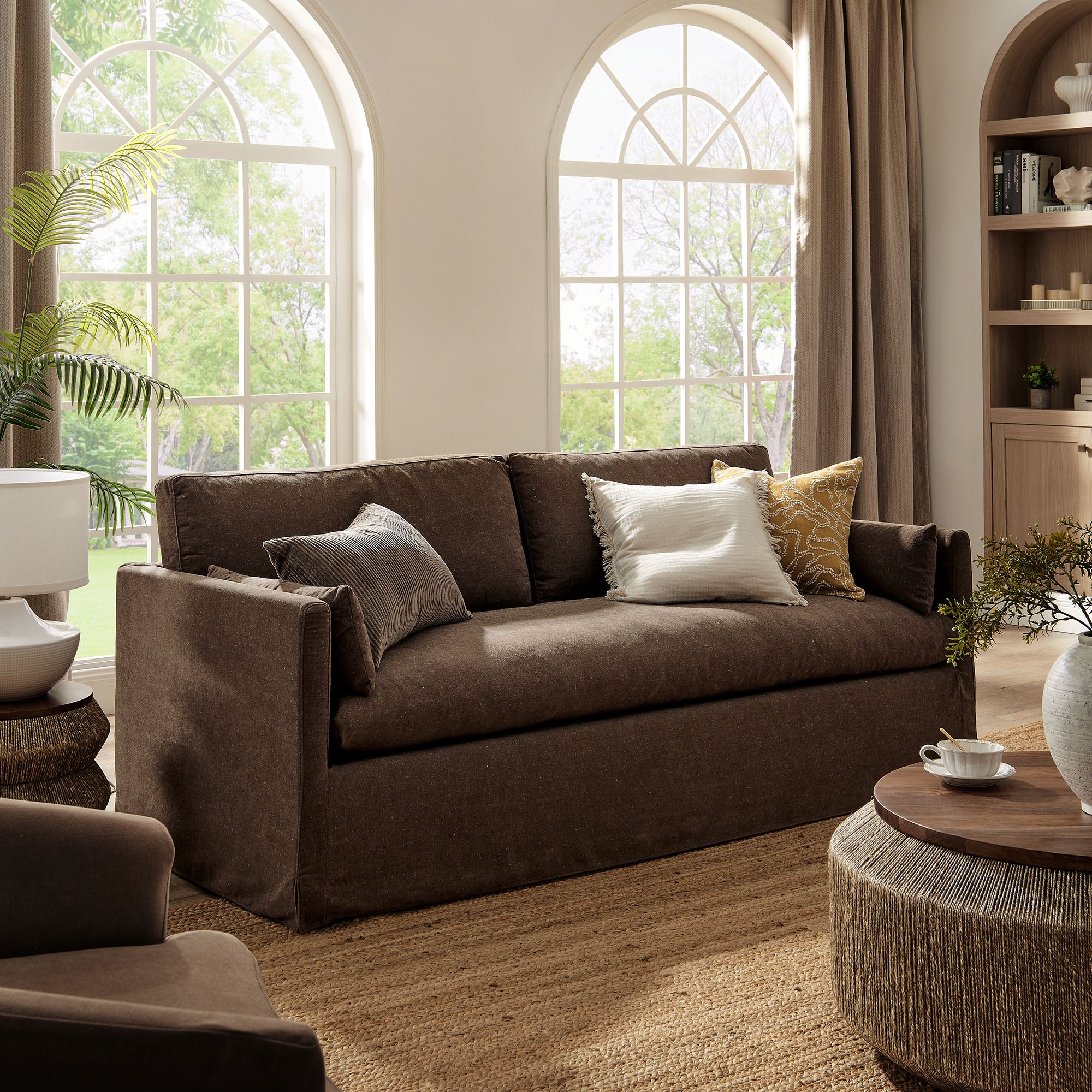 Wellfleet 85" Slipcovered Fabric Sofa, Cocoa