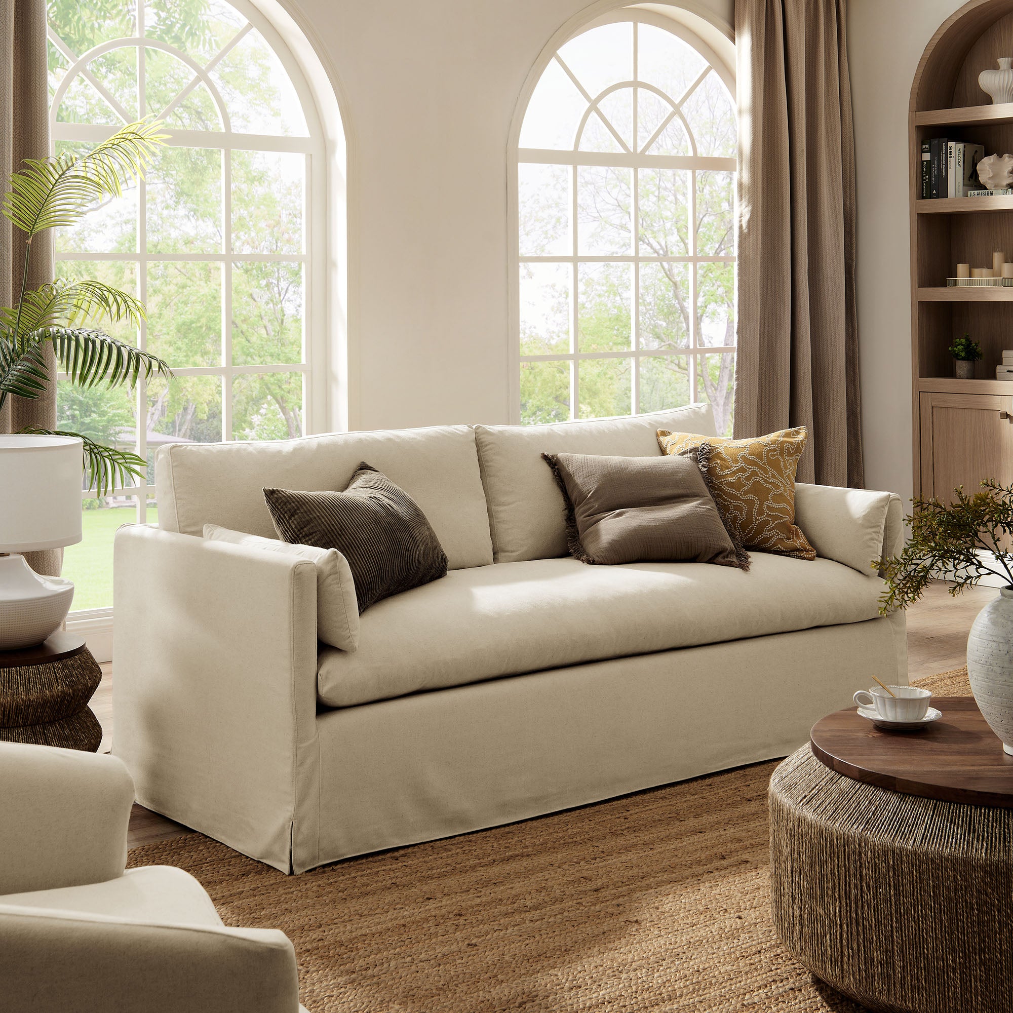 Wellfleet 85" Slipcovered Fabric Sofa, Linen