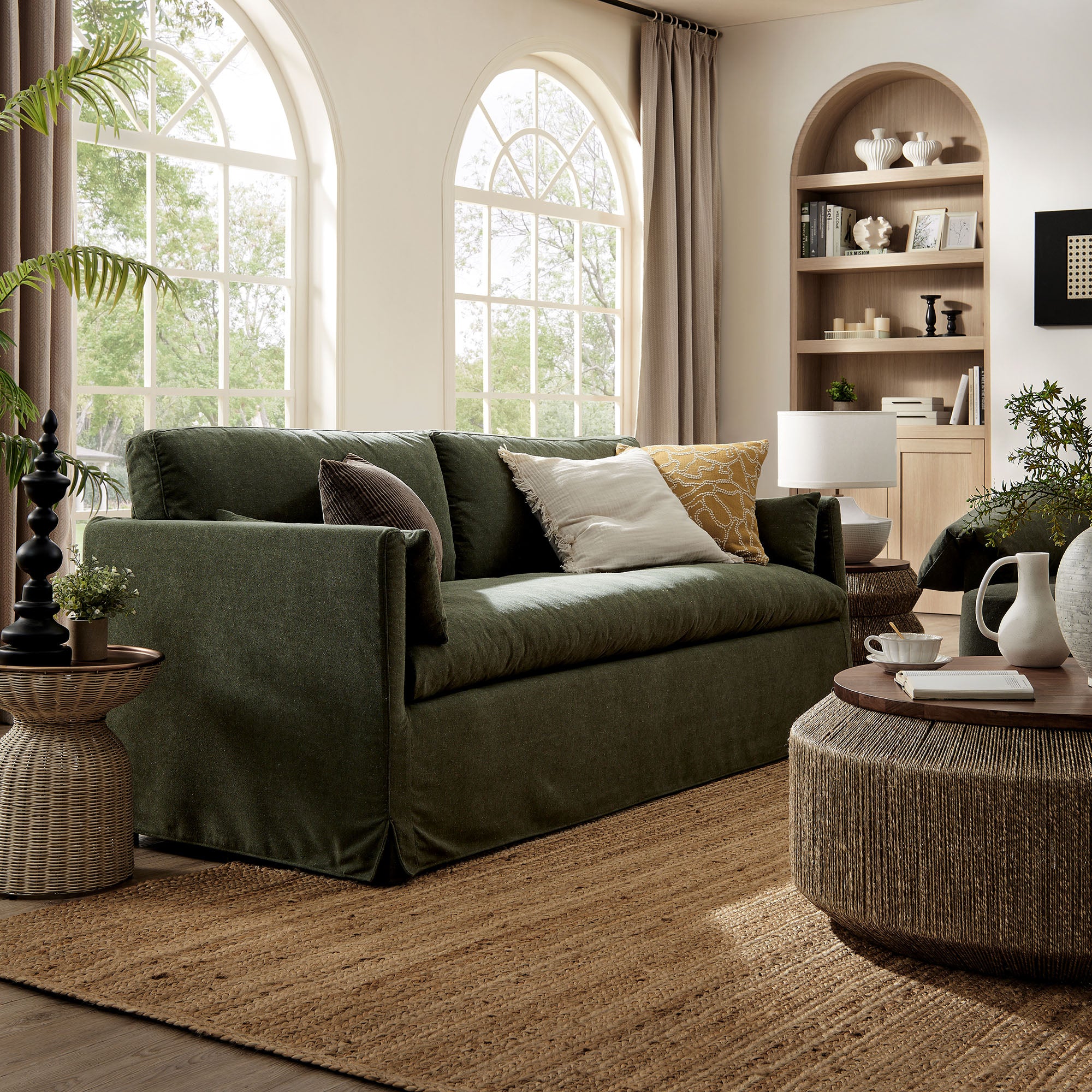 Wellfleet 85" Slipcovered Fabric Sofa, Sage