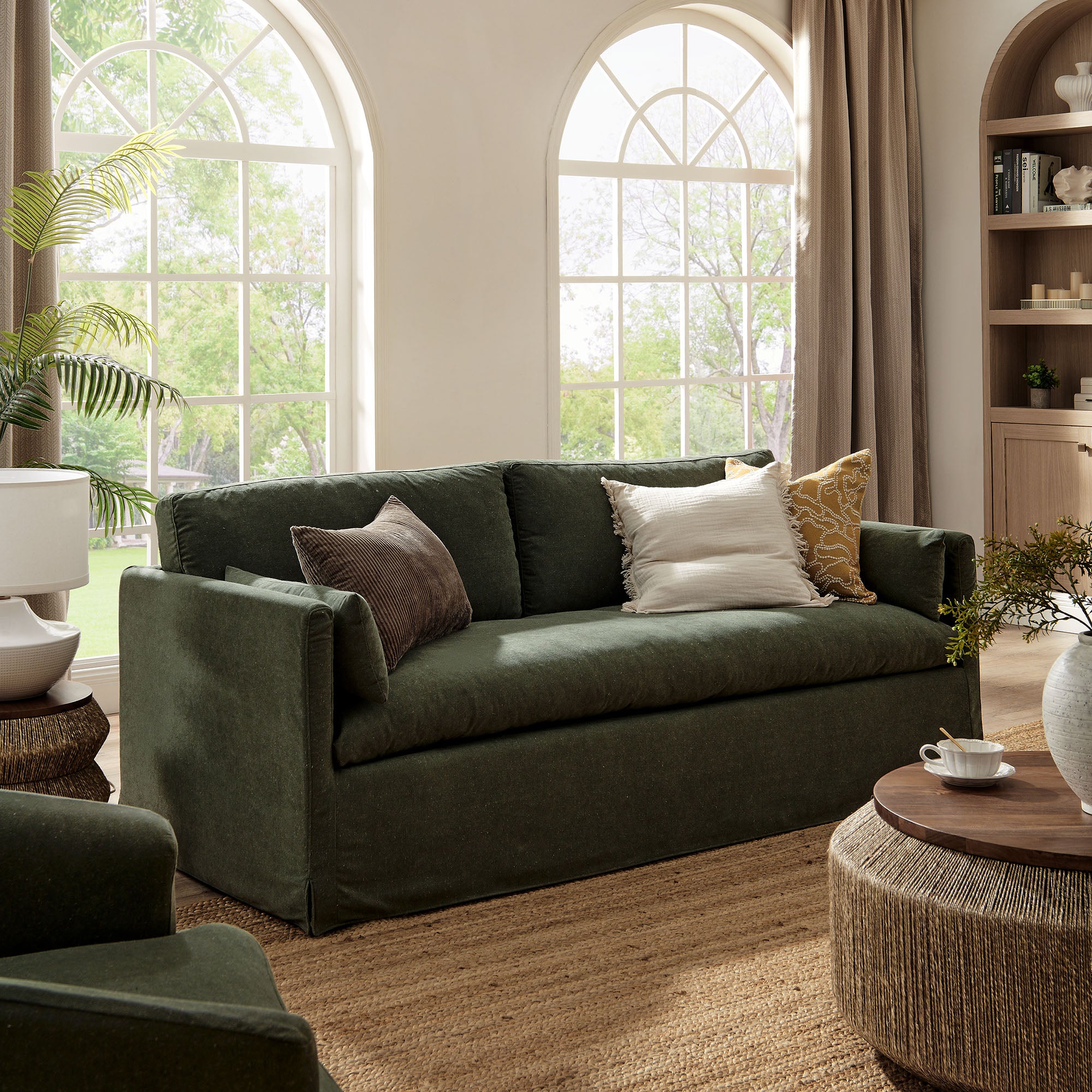 Wellfleet 85" Slipcovered Fabric Sofa, Sage