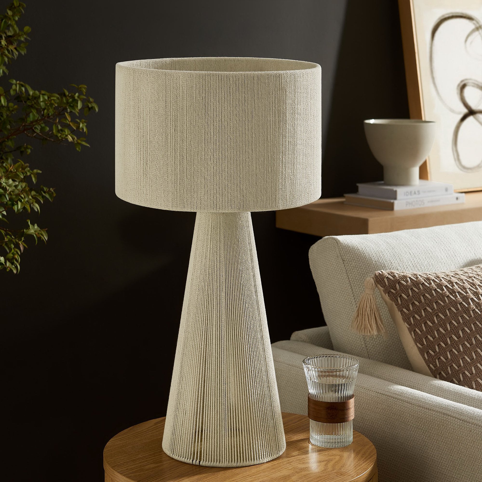 Gia Handwoven Cotton Thread Striped or Plain Table Lamp, Natural