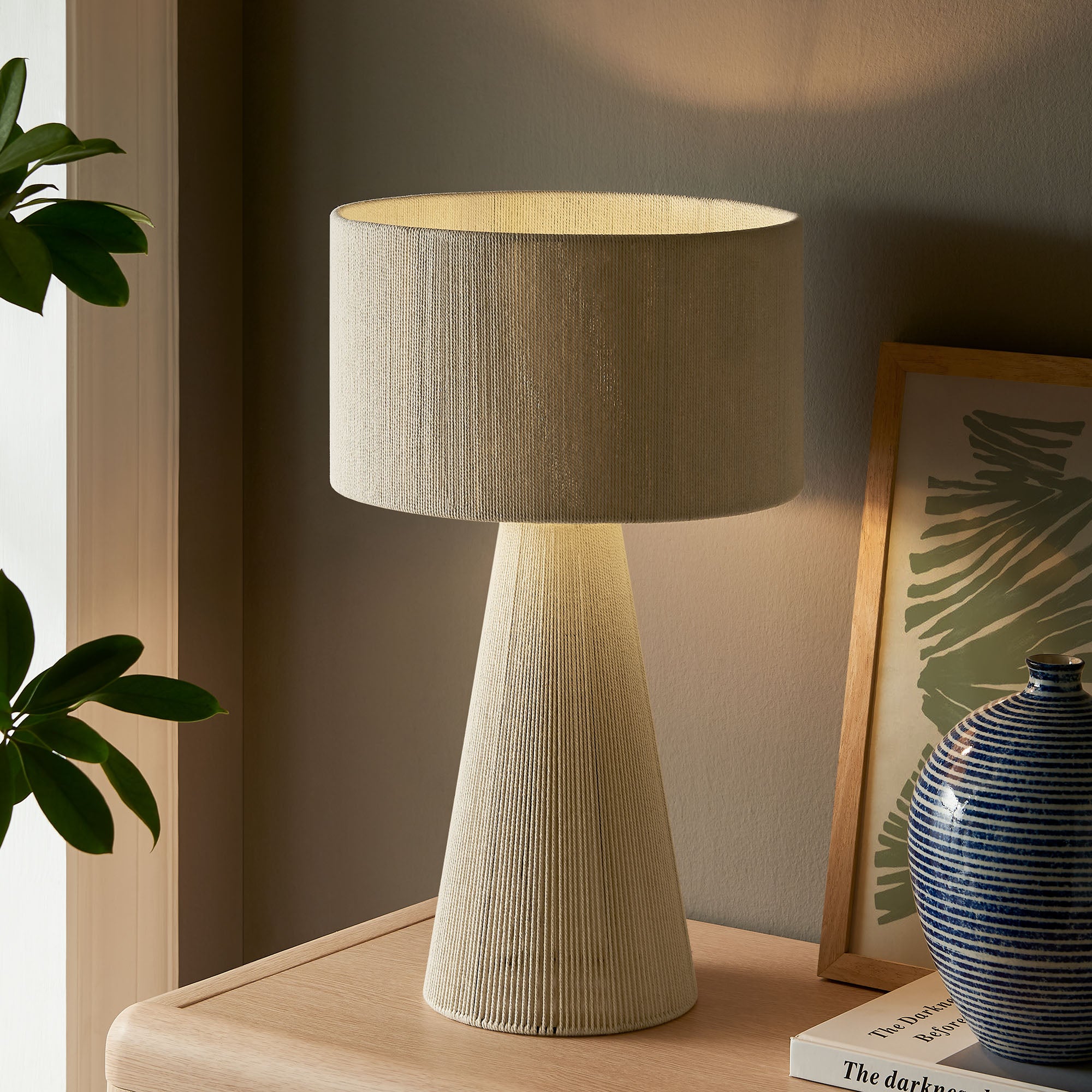 Gia Handwoven Cotton Thread Striped or Plain Table Lamp, Natural