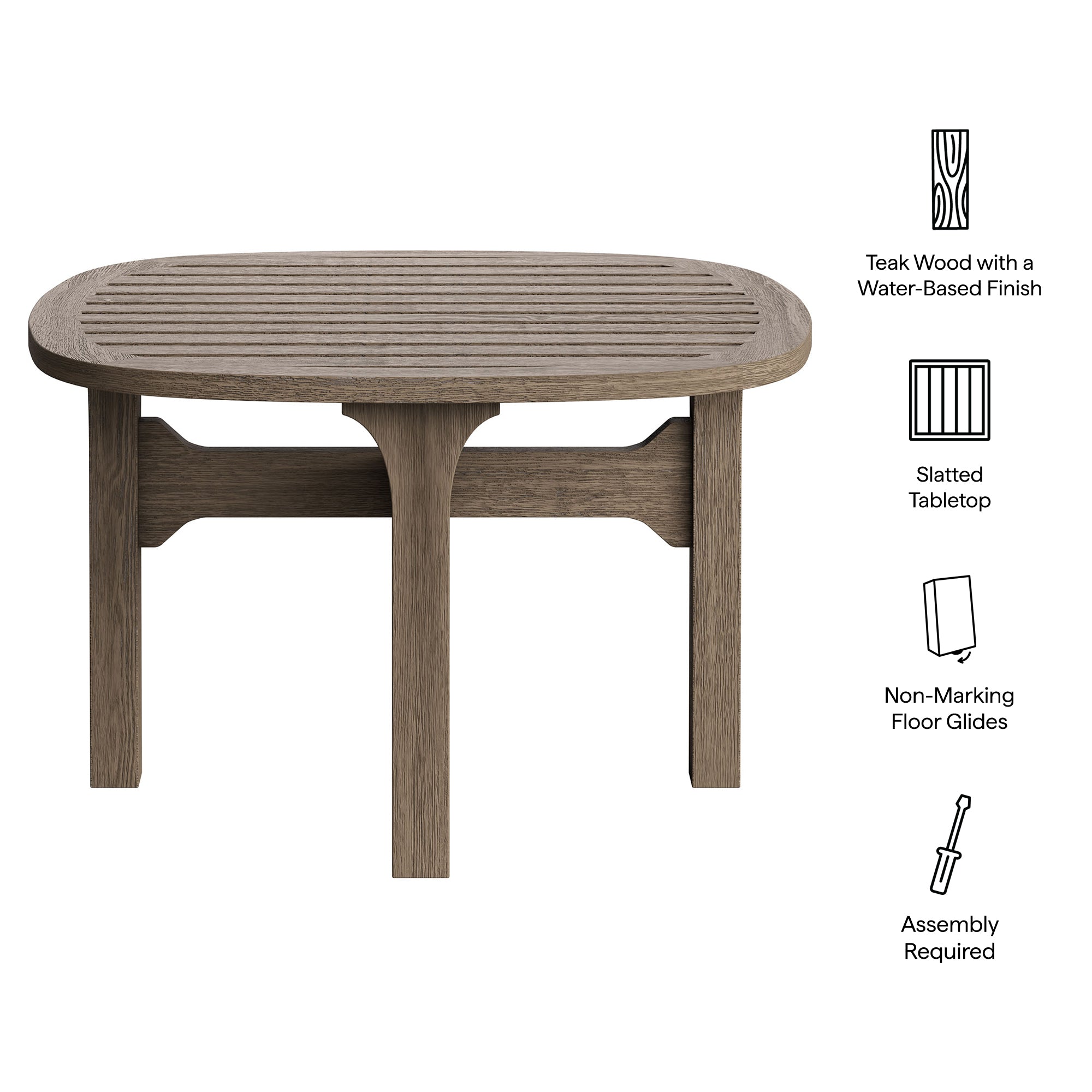 Saratoga Square Outdoor Patio Teak Wood Side Table, Weathered Gray