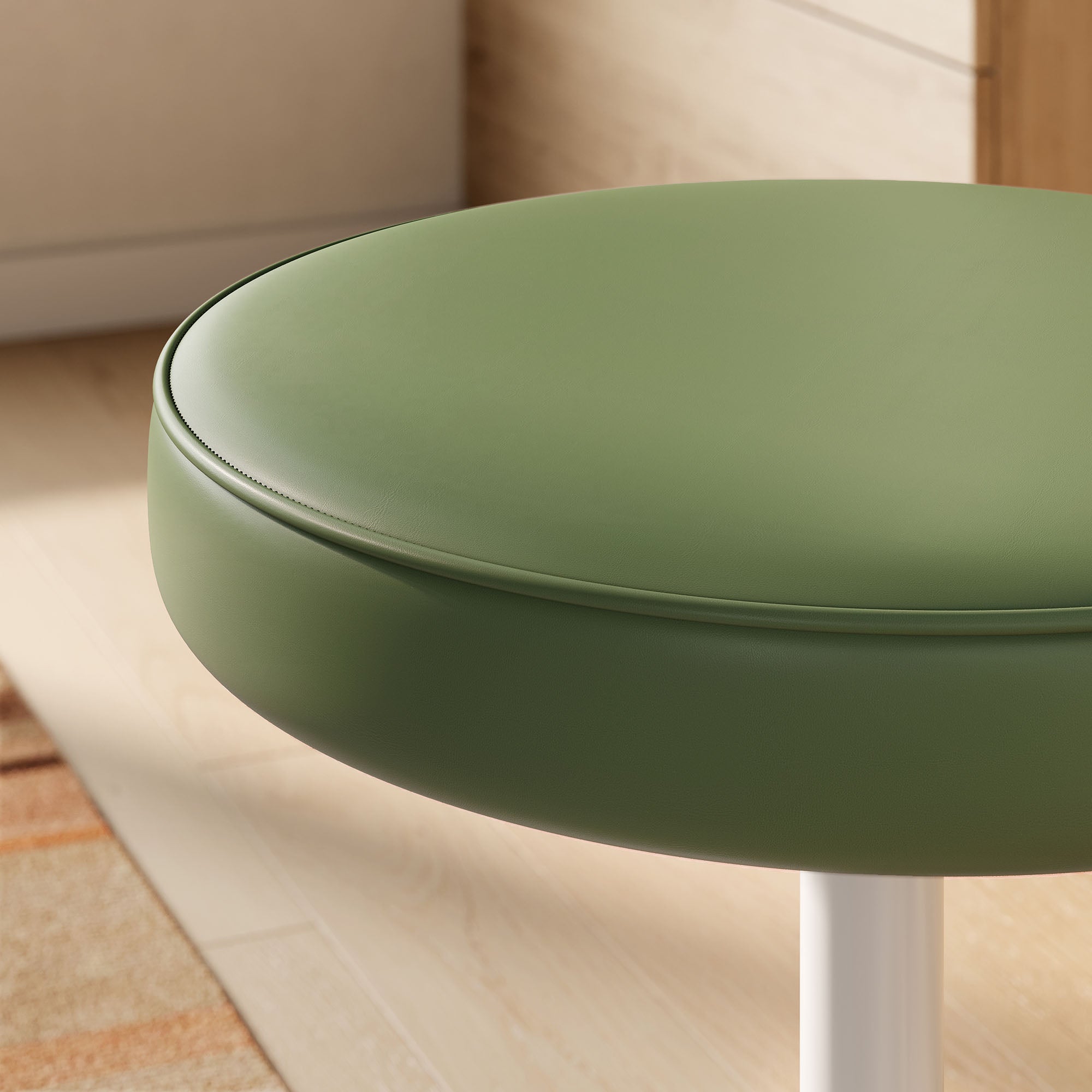 Lippa Vegan Leather Round Stool, Leaf