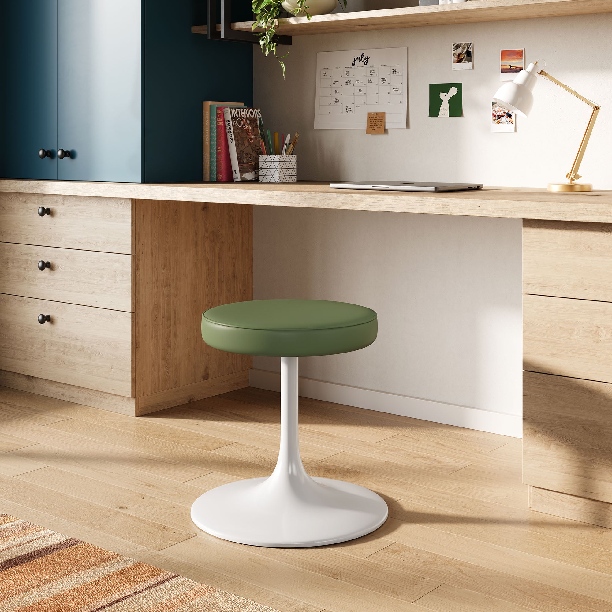 Lippa Vegan Leather Round Stool, Leaf