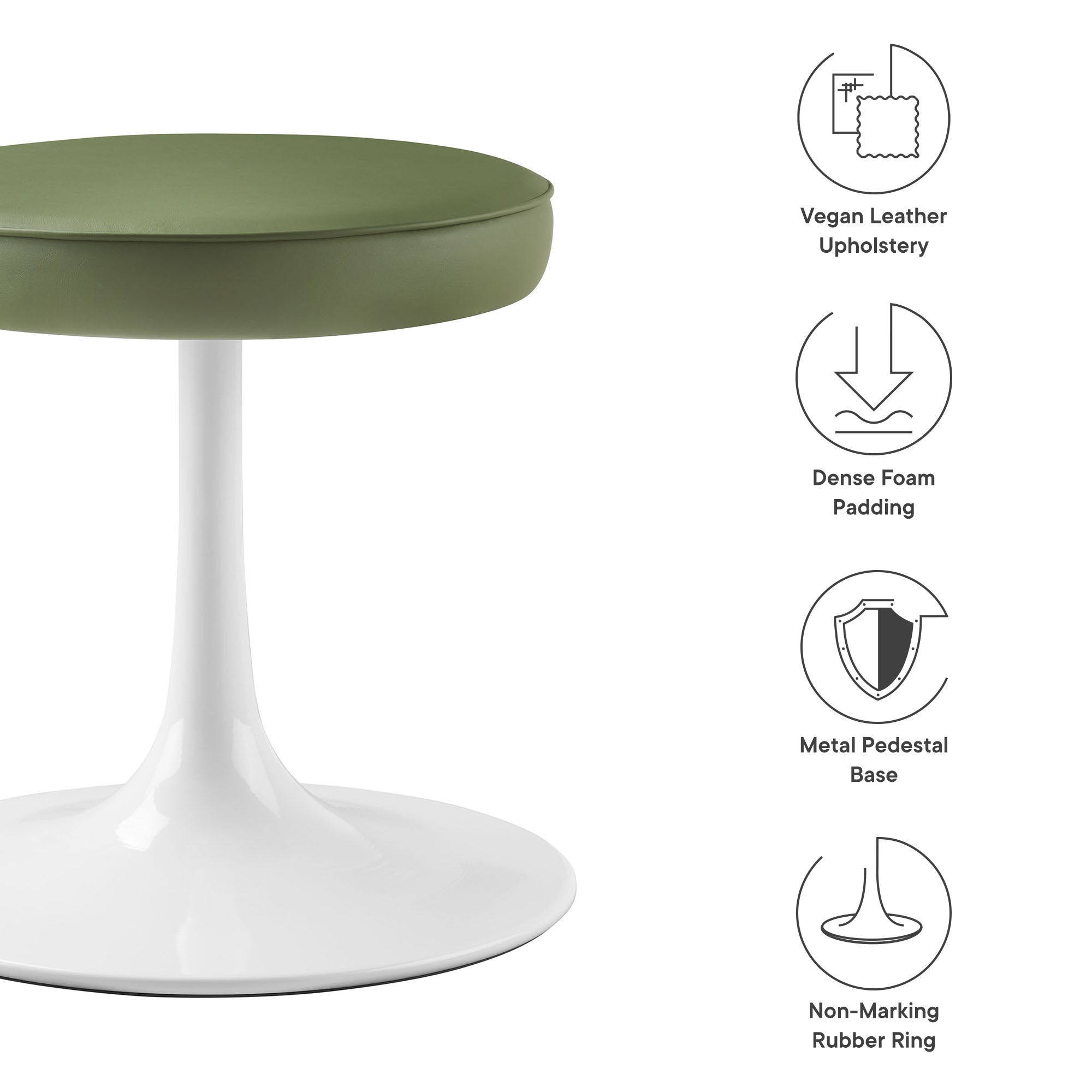 Lippa Vegan Leather Round Stool, Leaf