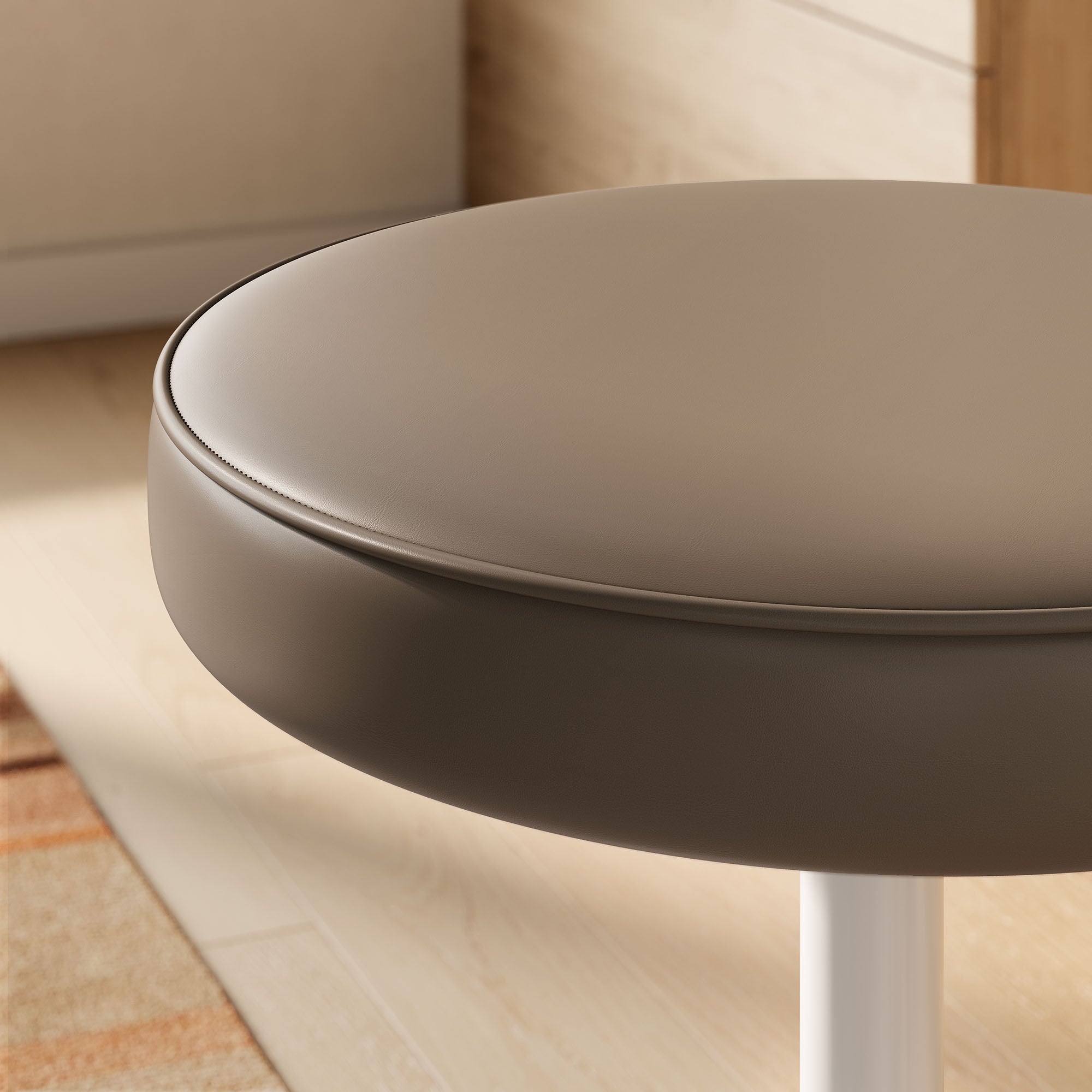 Lippa Vegan Leather Round Stool, Mushroom Brown