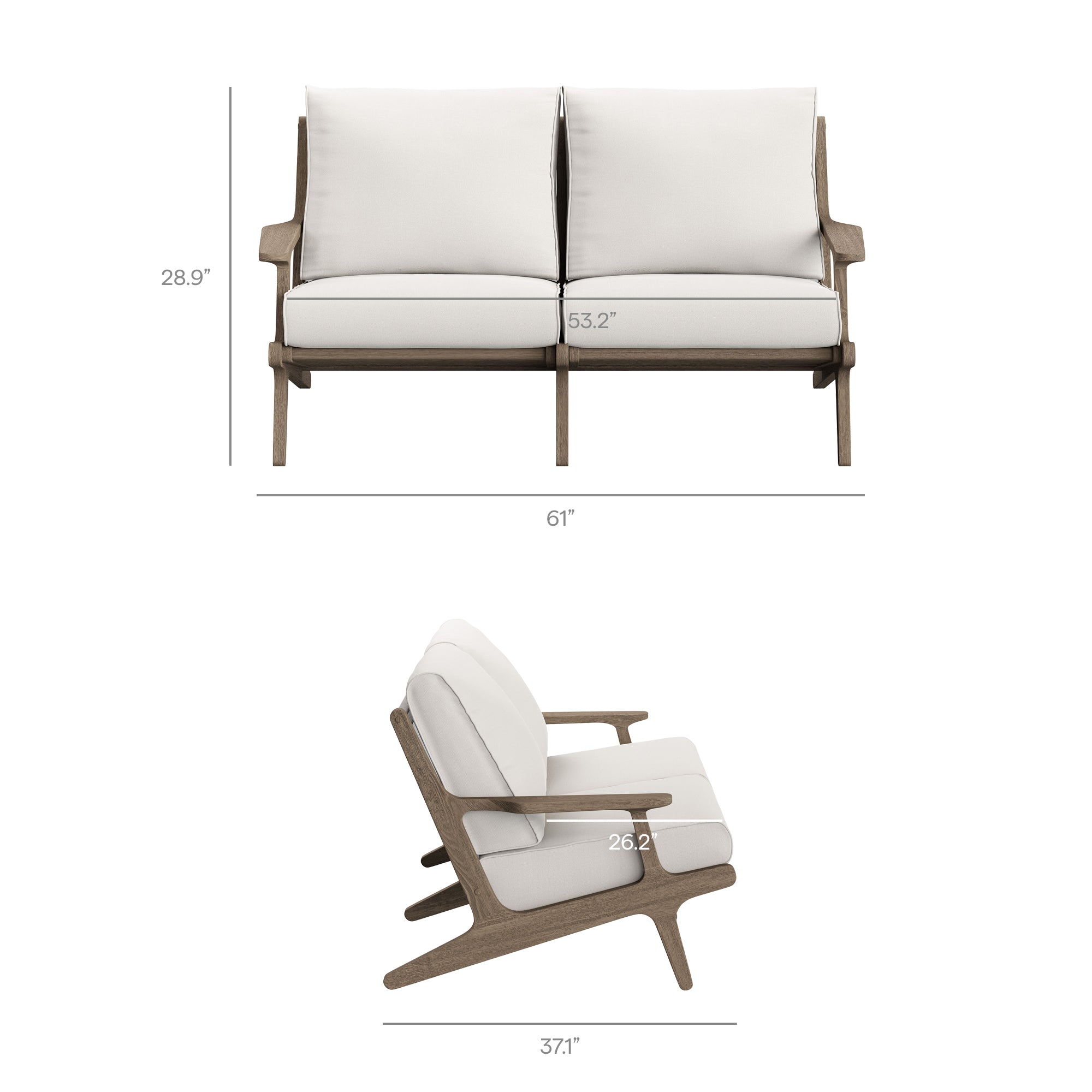 Saratoga 5-Piece Outdoor Patio Teak Wood Furniture Set, Weathered Gray White