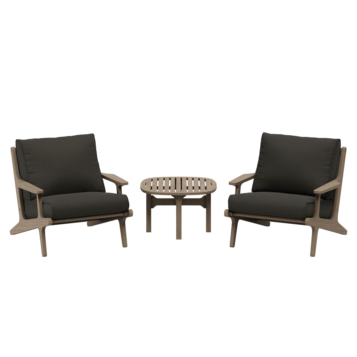 Saratoga 3-Piece Outdoor Patio Teak Wood Furniture Set with Lounge Chairs and Side Table, Flint Gray