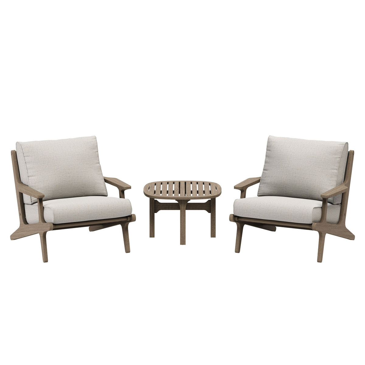 Saratoga 3-Piece Outdoor Patio Teak Wood Furniture Set with Lounge Chairs and Side Table, Pebble